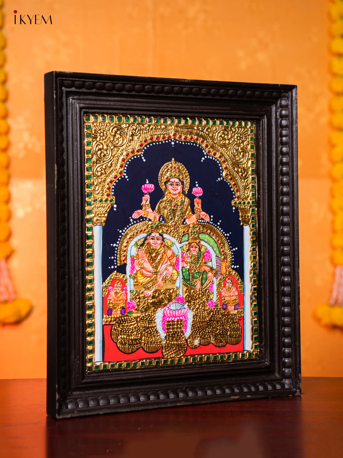 Radiant Goddess Lakshmi Kuber & Chitralekha Tanjore painting (18*15 Inch) - KJ03231 - Image 4
