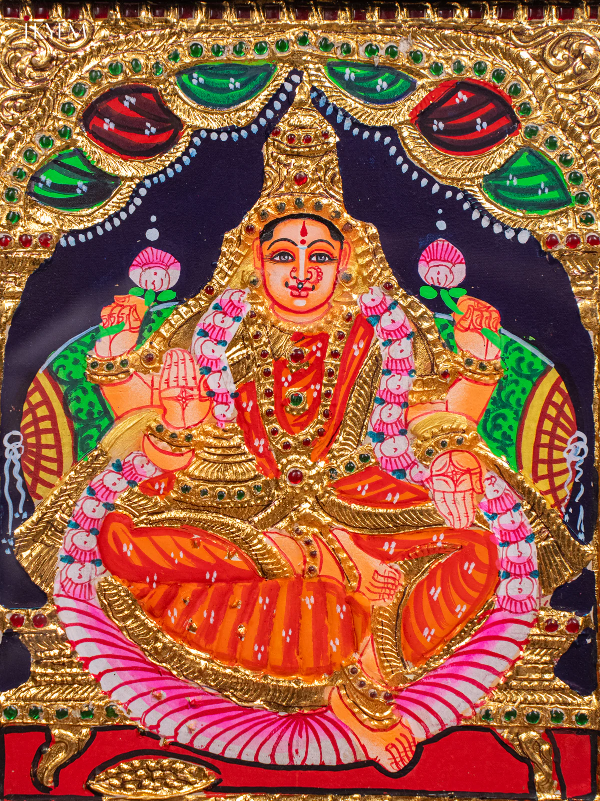 Goddess Gaja Lakshmi Tanjore Painting - (15x13) Inch - KH26177 - Image 3