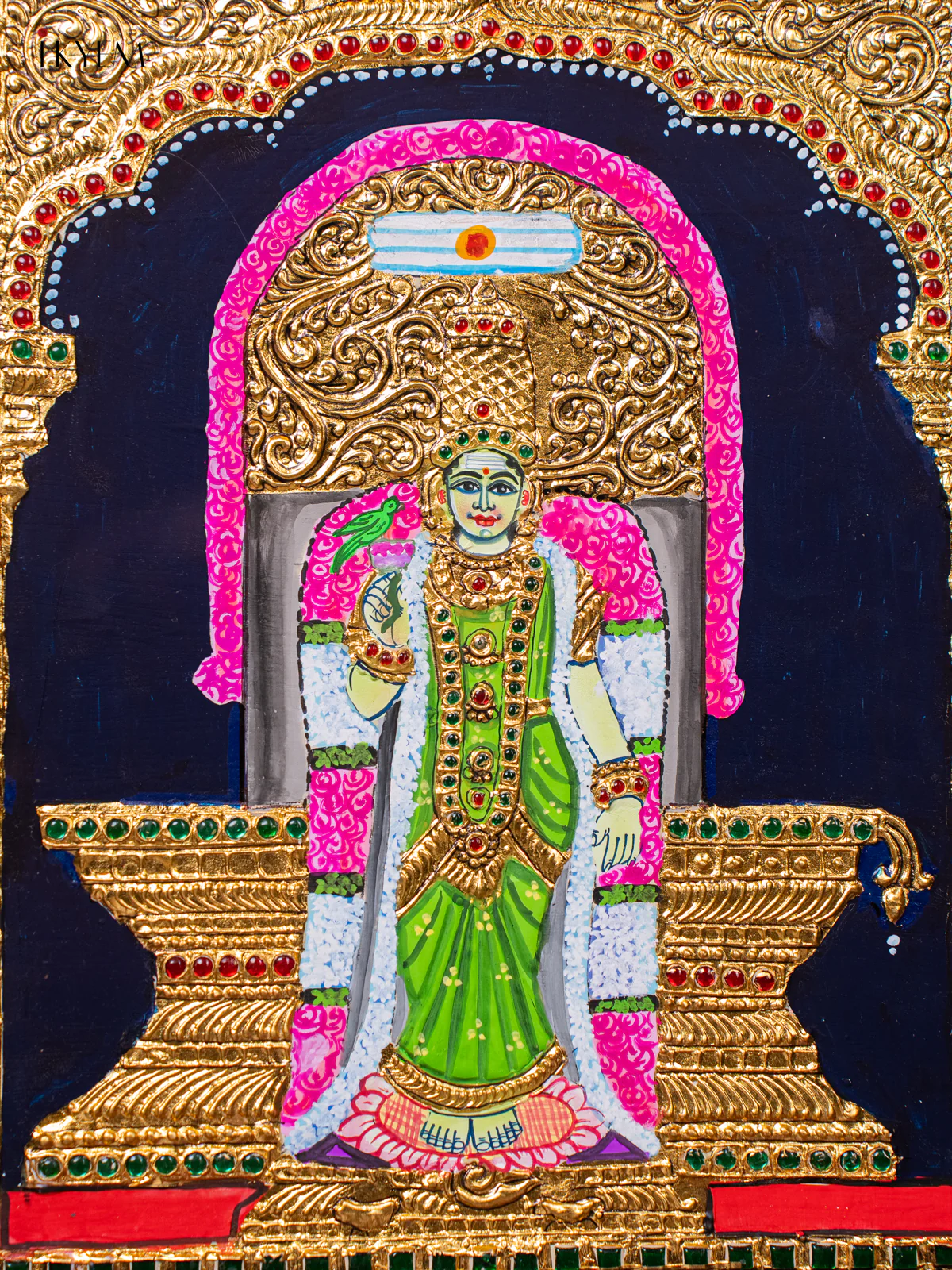 Madurai Meenakshi Sundareswarar Tanjore painting - (18×15) Inches - KJ03232 - Image 3