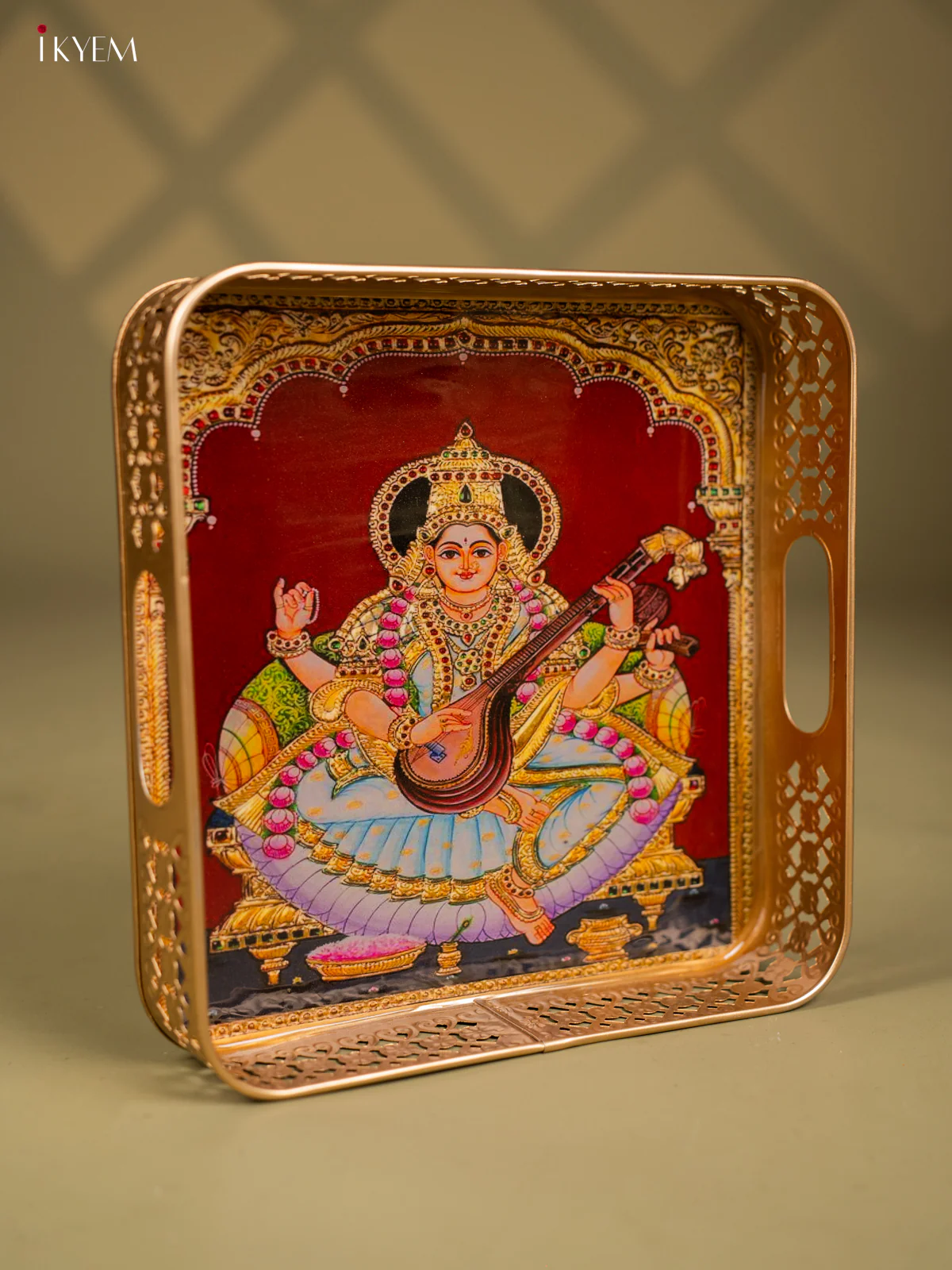 Goddess Saraswathi Printed Square Metal Tray - KF25161 - Image 2