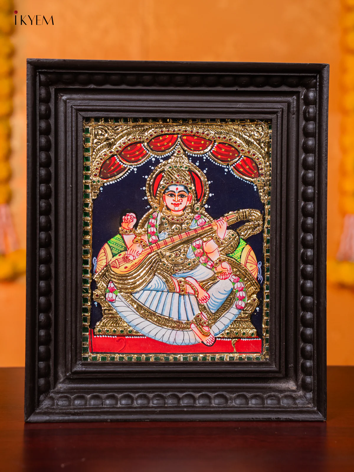 Beautiful Goddess Saraswathi Thanjavur painting (13*11 inches) - KJ03137