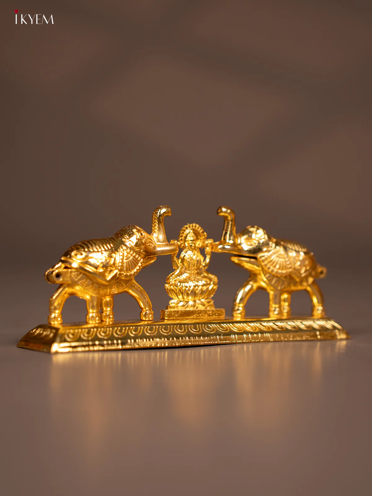 Gold Plated Kumkum Holder with Lakshmi & 2 Elephants - KE29135 - Image 2