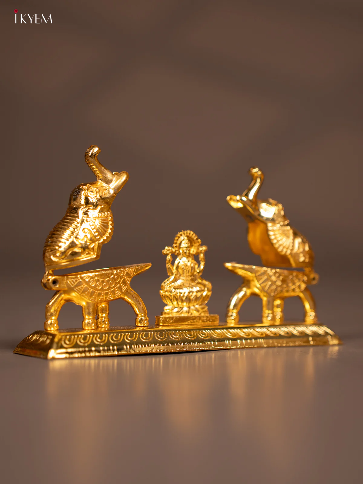 Gold Plated Kumkum Holder with Lakshmi & 2 Elephants - KE29135 - Image 3