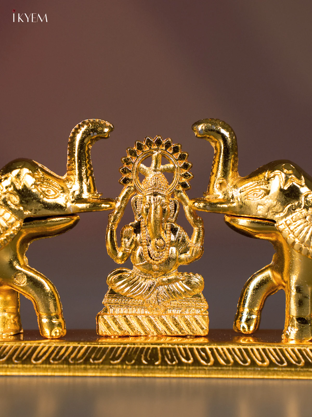 Pretty Gold Plated Ganesha & Elephant Kumkum Holder - 2.5 Inches - KI20155 - Image 3