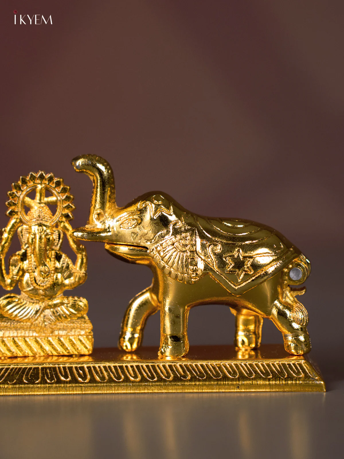 Pretty Gold Plated Ganesha & Elephant Kumkum Holder - 2.5 Inches - KI20155 - Image 4