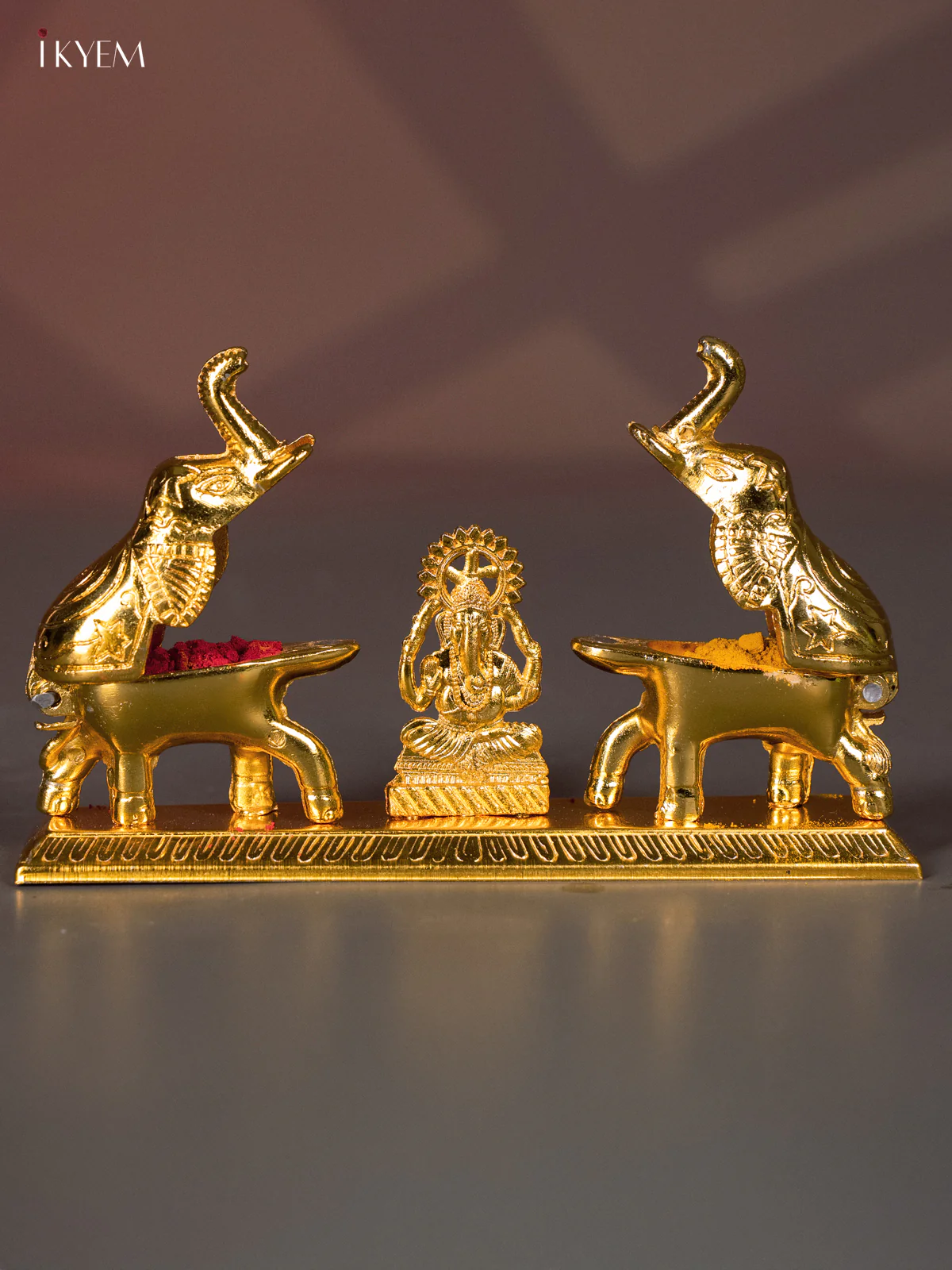 Pretty Gold Plated Ganesha & Elephant Kumkum Holder - 2.5 Inches - KI20155 - Image 5