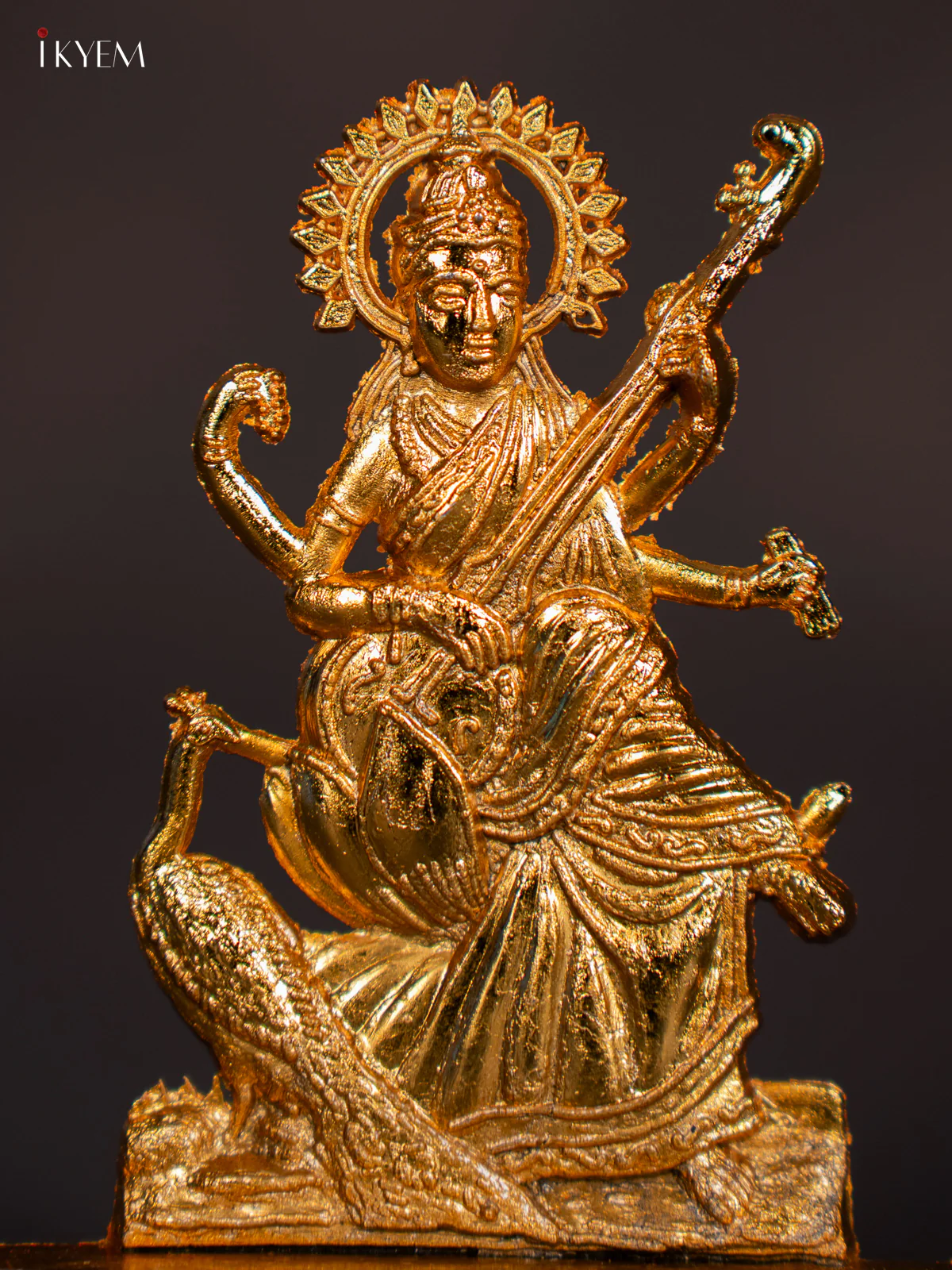 Exquisite Gold Plated Goddess Saraswati Idol - KI22114 - Image 3