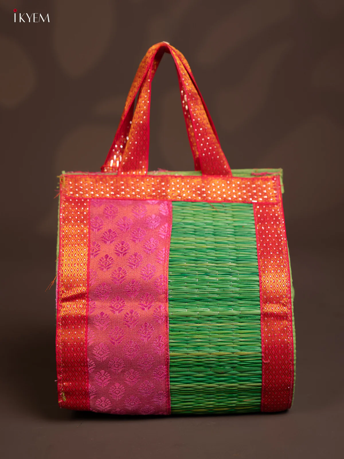 GREEN & PINK Raw Silk with Korai Handbag - KE10147