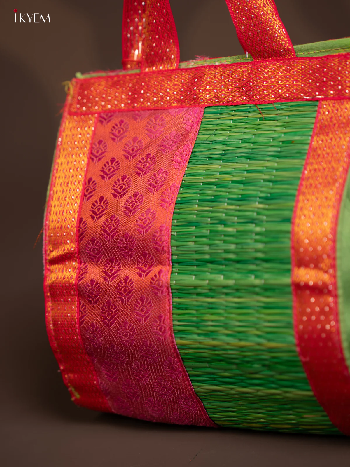 GREEN & PINK Raw Silk with Korai Handbag - KE10147 - Image 4