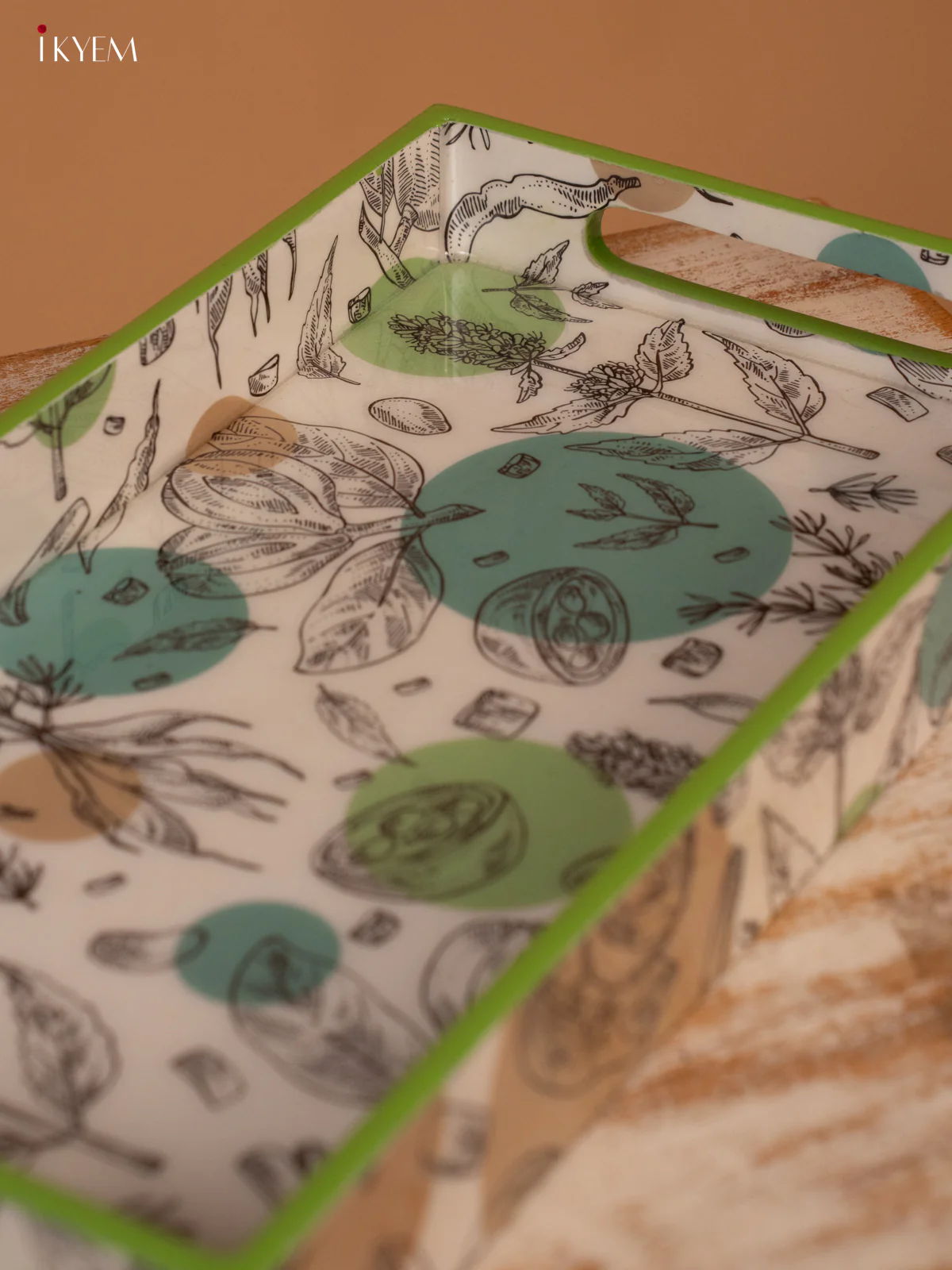 Botanical Print Wooden Tray with Green Frame (13x7) - KL03125 - Image 3