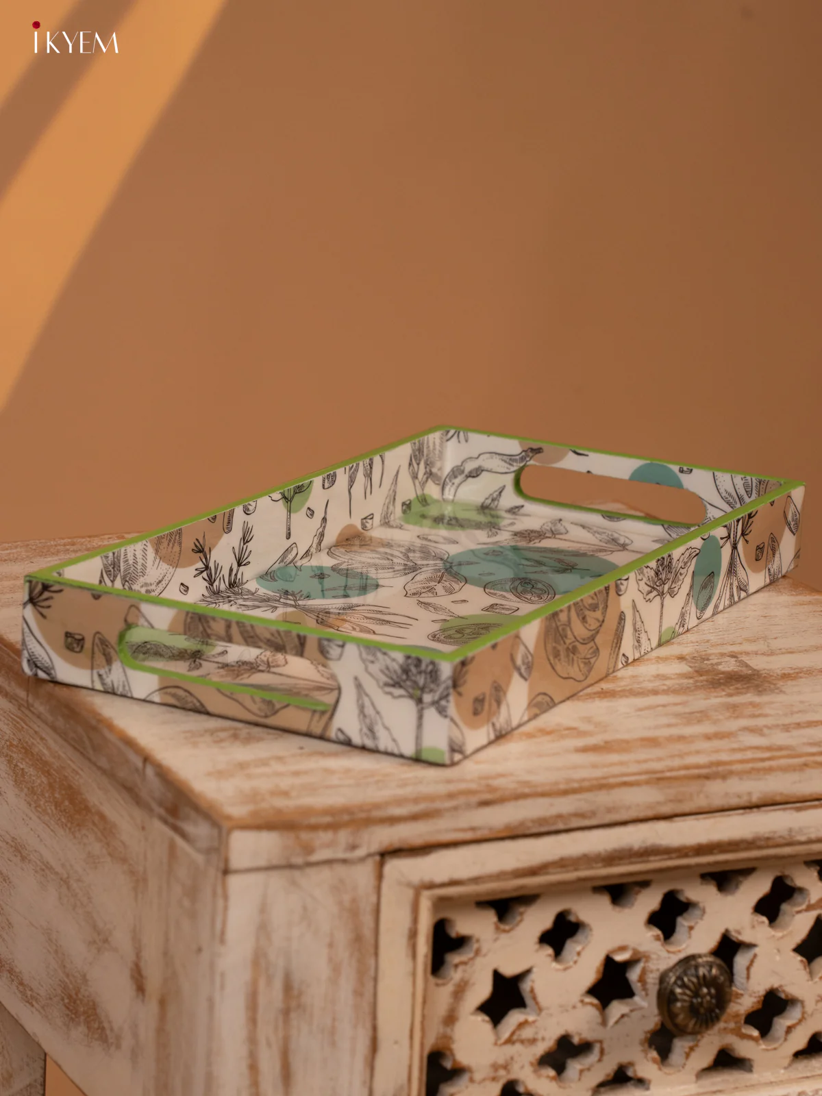 Botanical Print Wooden Tray with Green Frame (13x7) - KL03125 - Image 4