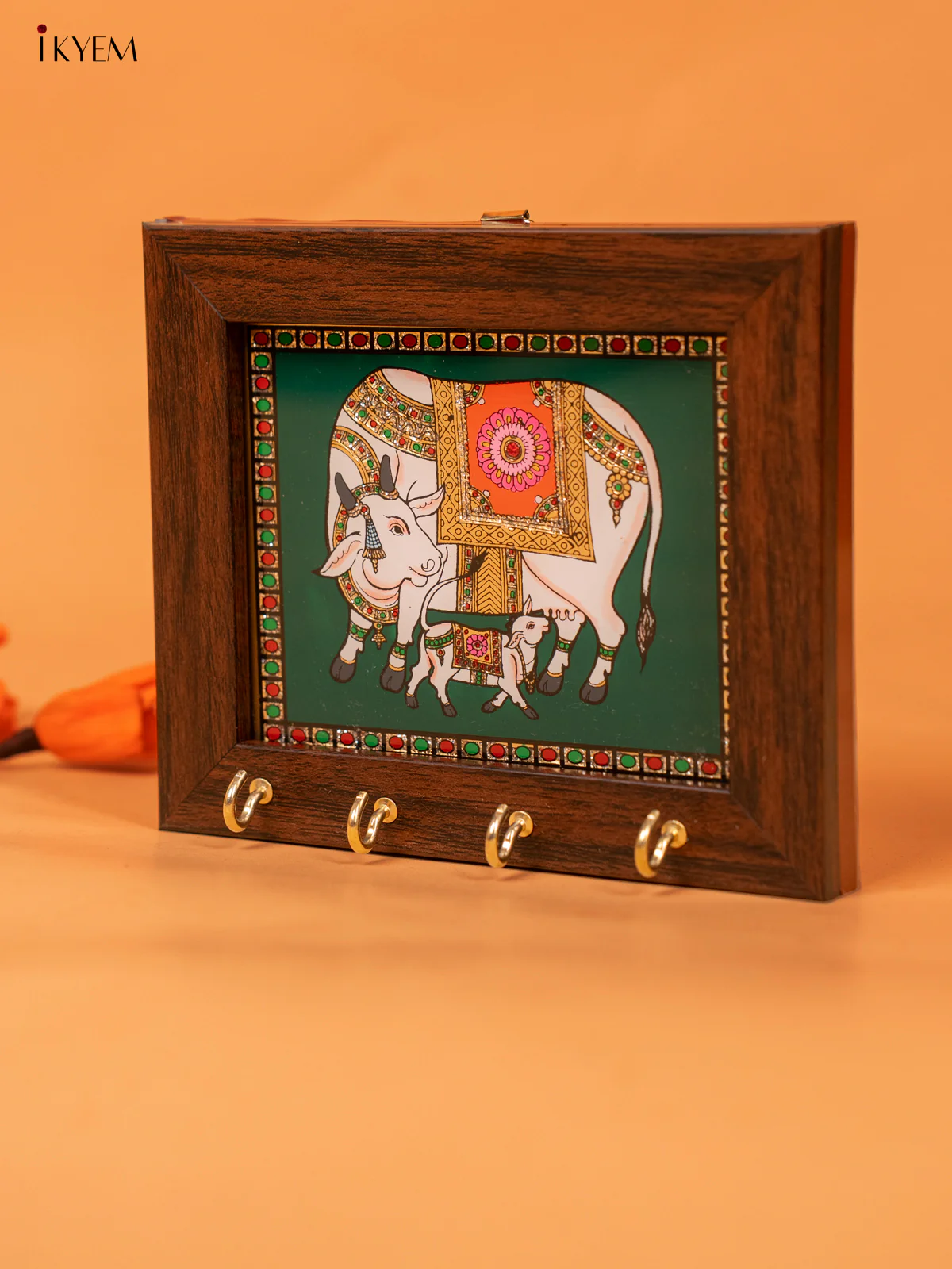 Green cow & calf Reverse Glass Painted Keyhanger  - KC07117 - Image 3