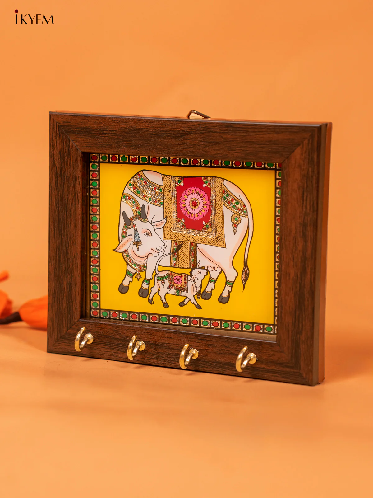 Yellow cow & calf Reverse Glass Painted Keyhanger - KC07118 - Image 2
