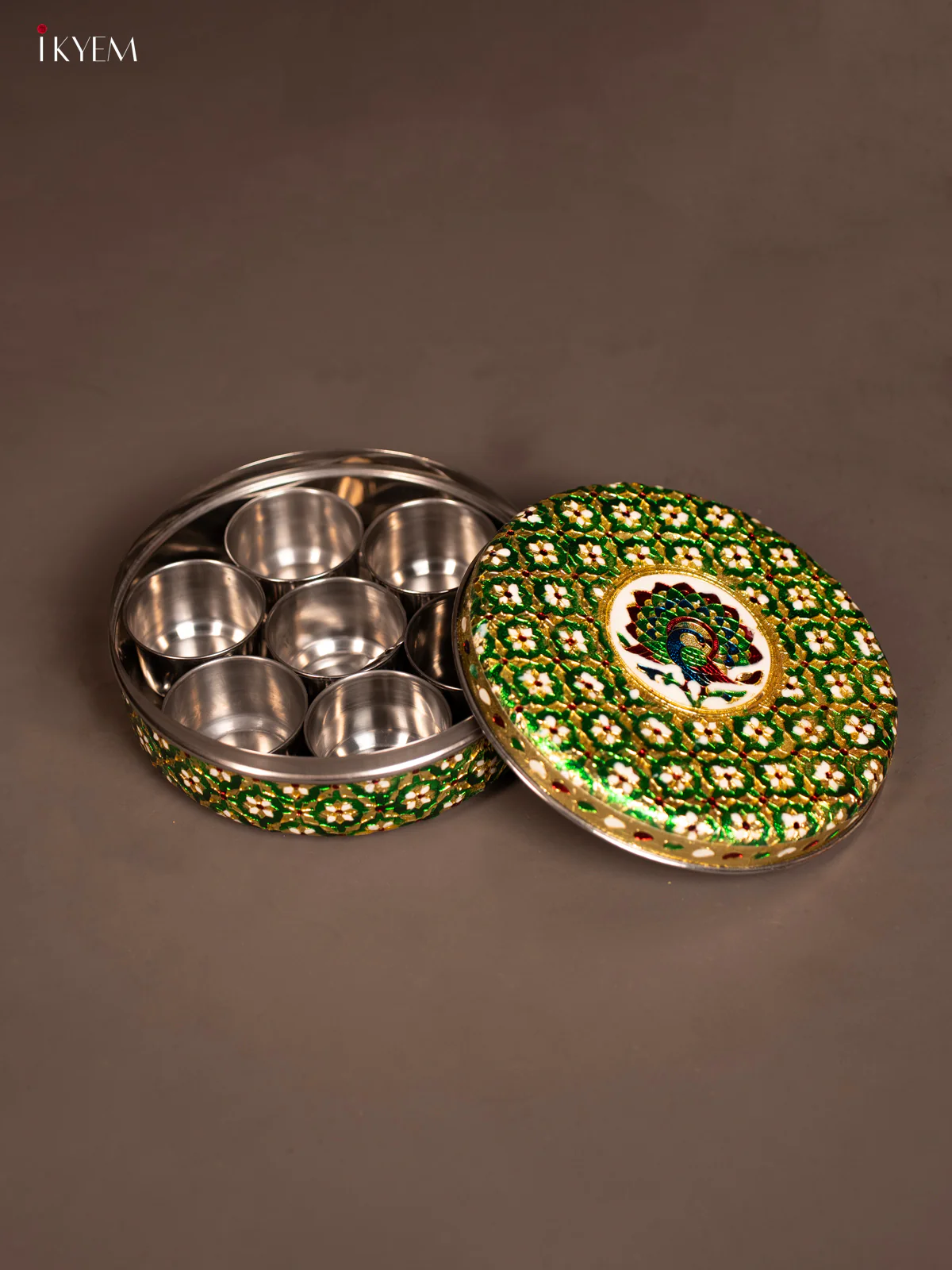 Traditional Green Meenakari Masala Box - KE29189 - Image 2