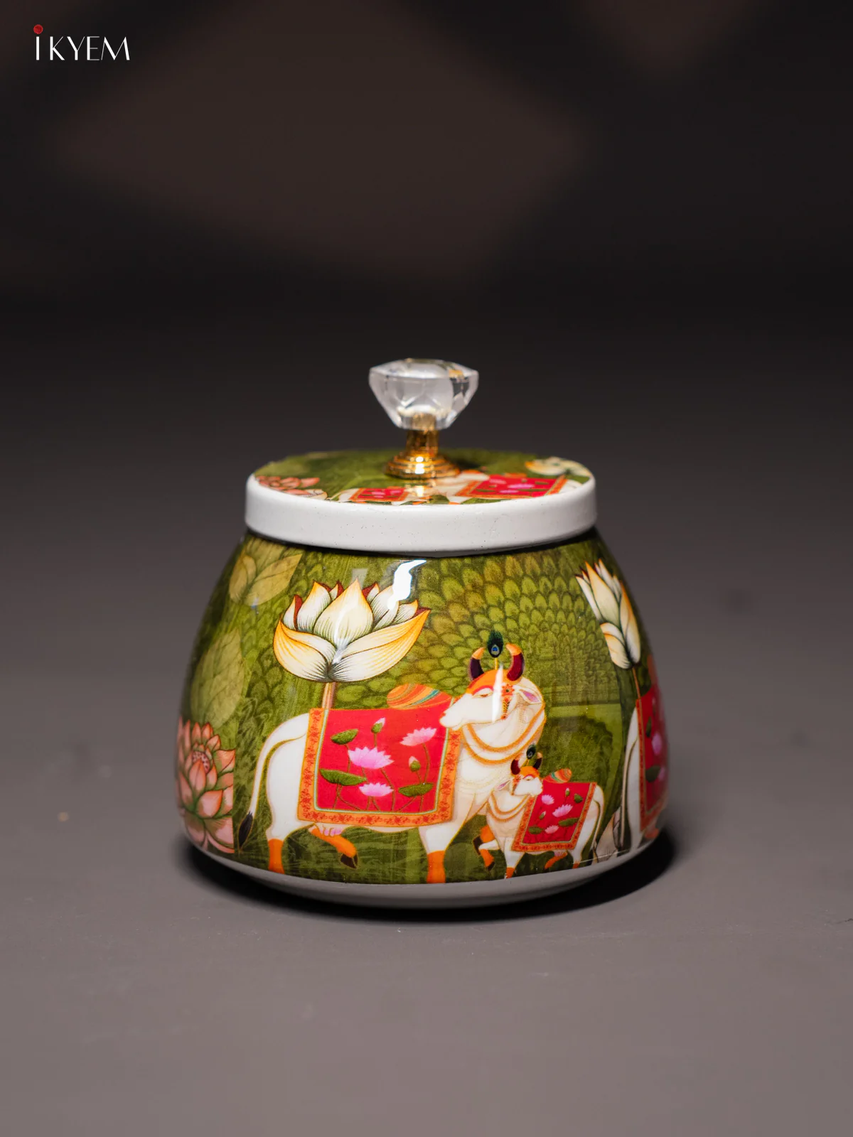Stylish Pichwai Cow & Calf Printed Green Dry Fruit Jar with Lid - KI15113 - Image 2