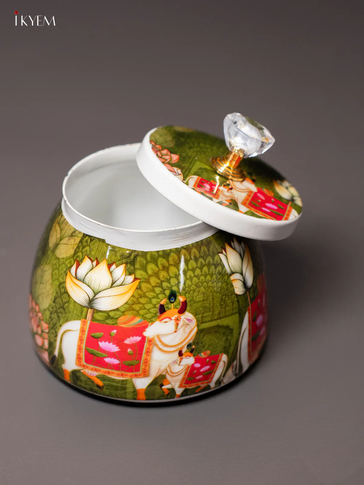 Stylish Pichwai Cow & Calf Printed Green Dry Fruit Jar with Lid - KI15113 - Image 3