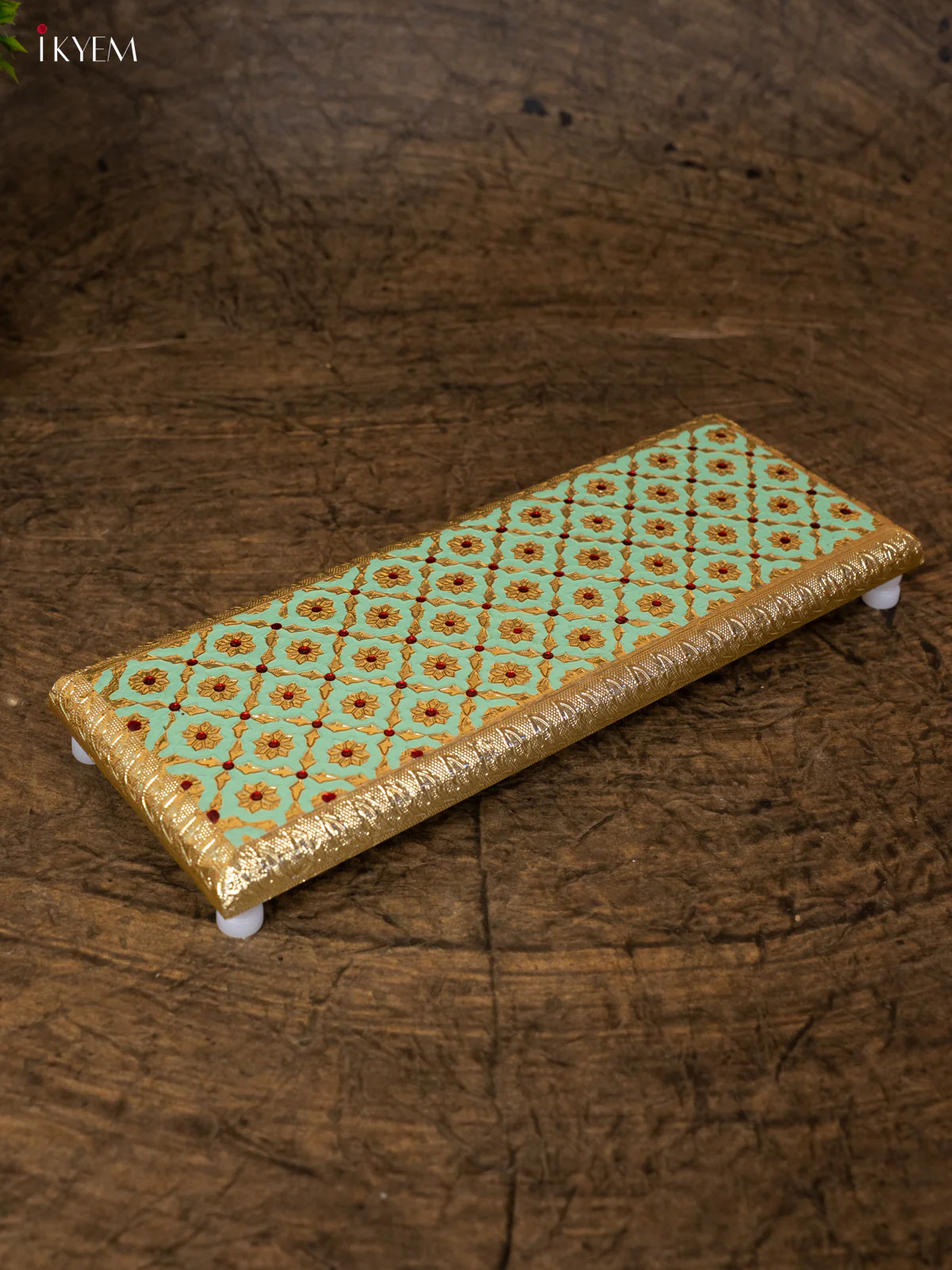 Pista Green Wooden Bajot With Meenakari Design - KB17175