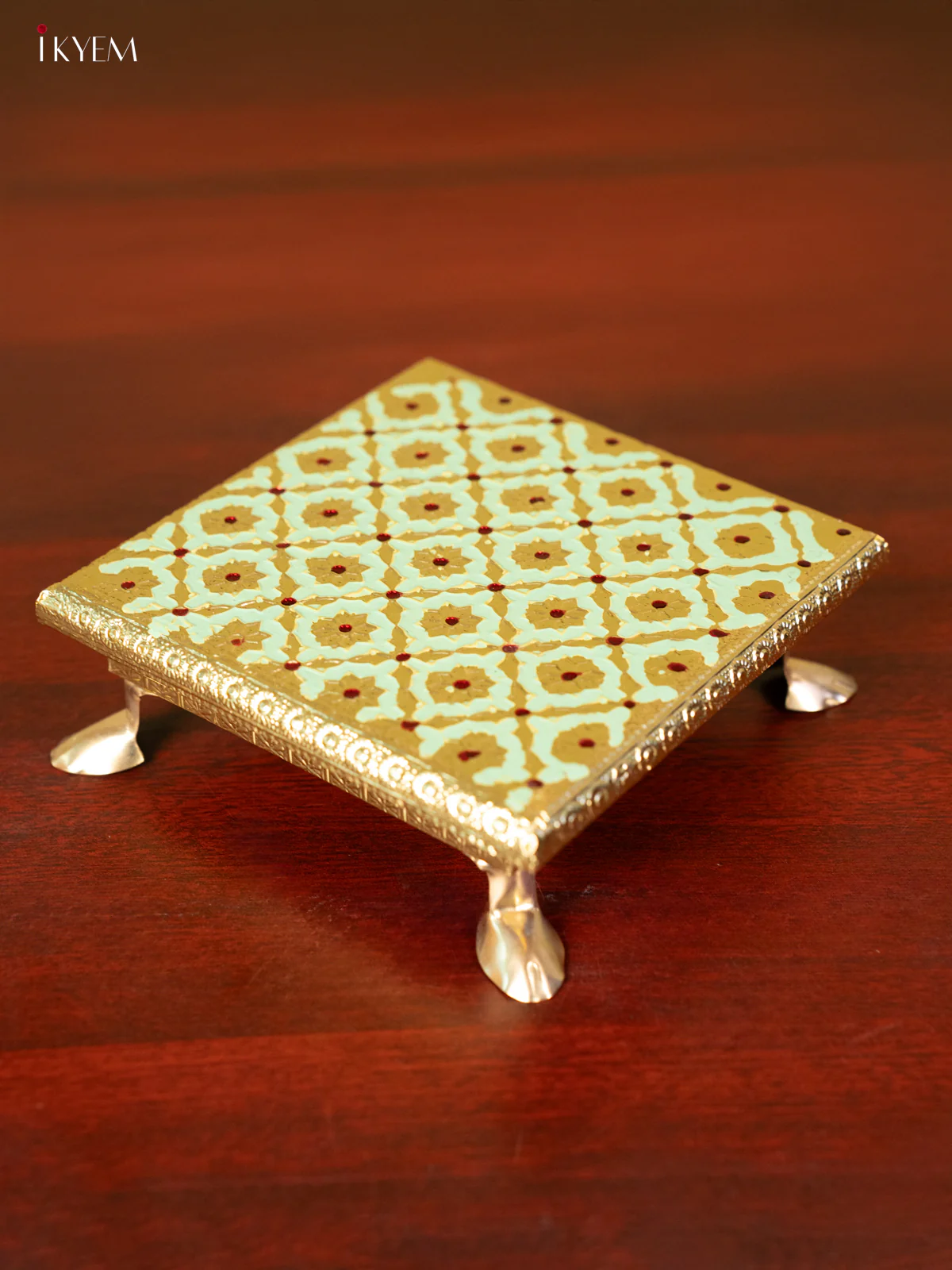 Green Wooden Bajot With Meenakari Design - KC11120