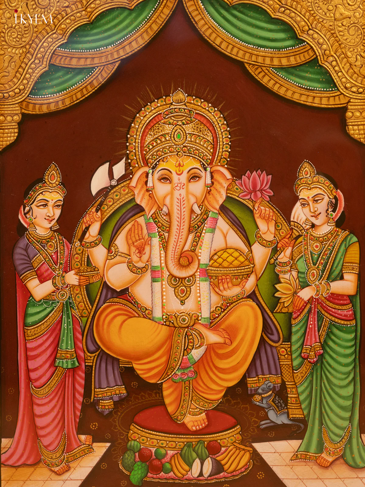 Ganesha with Riddhi & Siddhi Hand Painted wall decor - KL07113 - Image 4