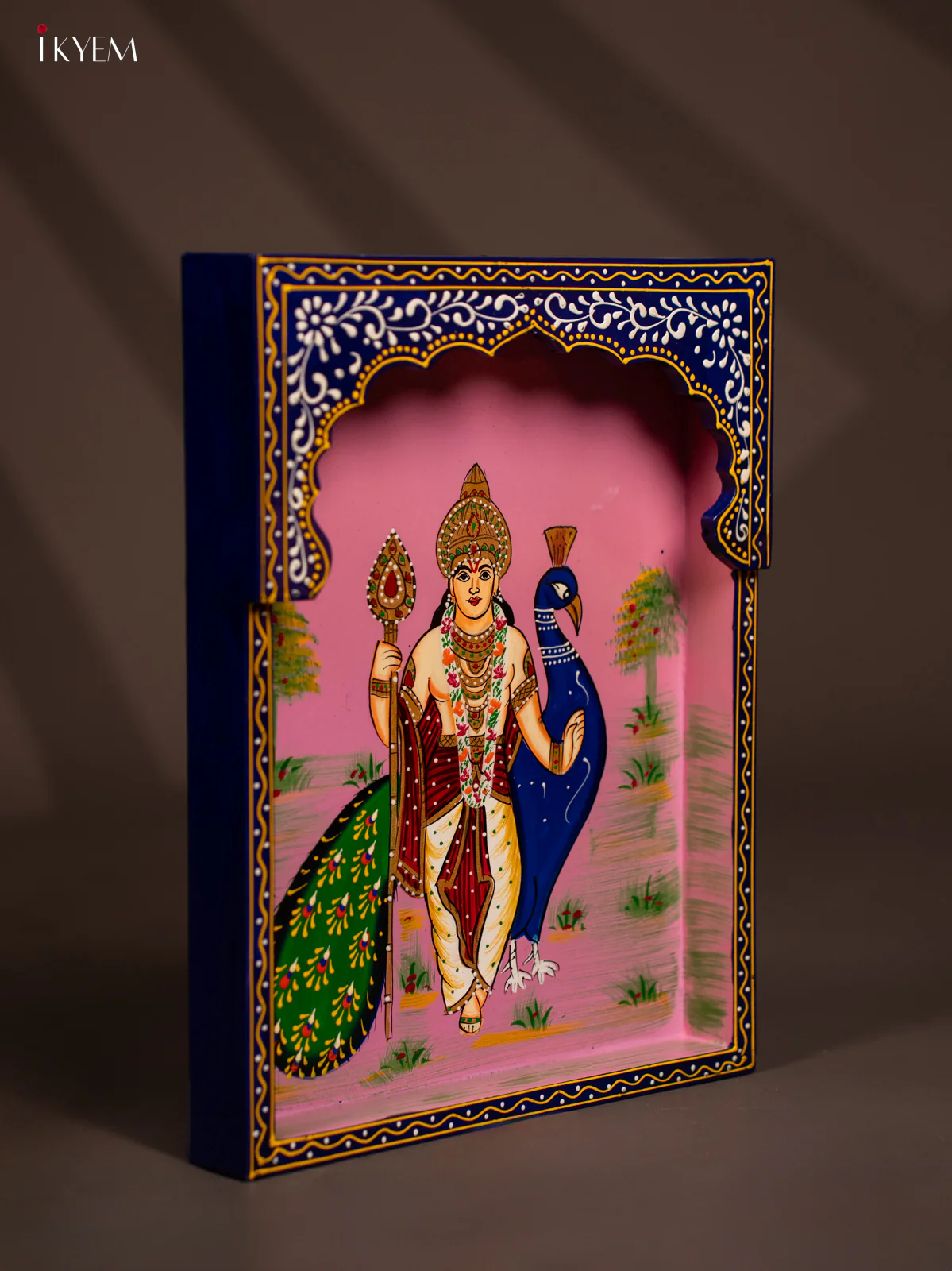 Hand-Painted Wooden Murugan with Peacock Wall Frame - 12 Inches - KG01134 - Image 3