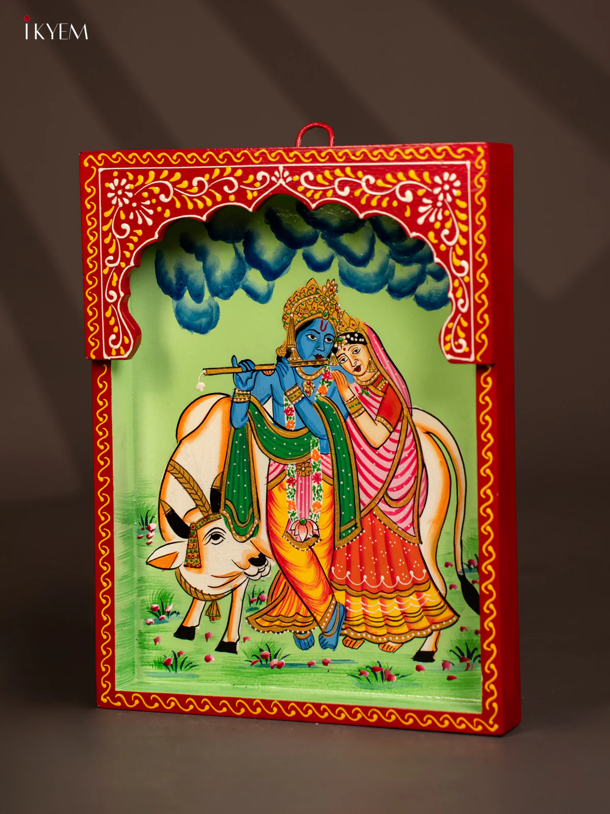 Hand-Painted Wooden Radha Krishna Wall Frame - 12 Inches - KG01132 - Image 4