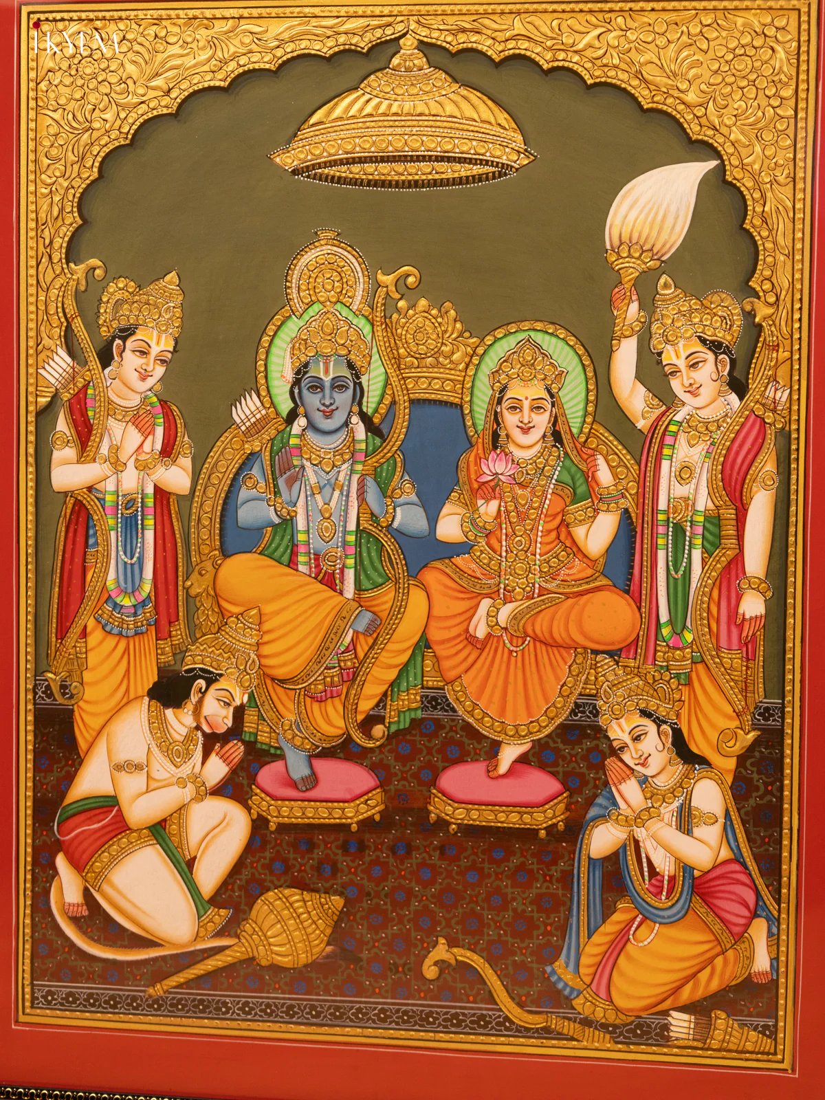 Hand-Painted Wooden Rama Darbar Wall Frame - 23.5 Inches - KL07114 - Image 6