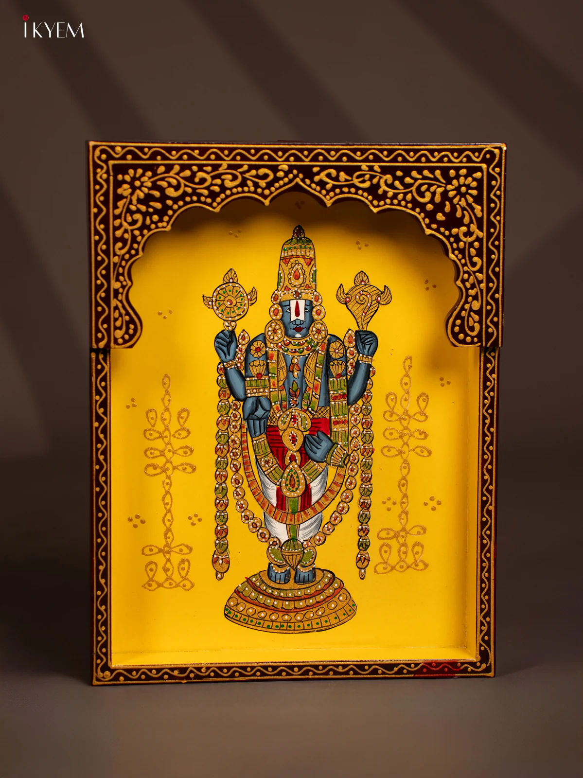 Hand-Painted Wooden Tirupati Balaji Wall Frame - 12 Inches - KG01130