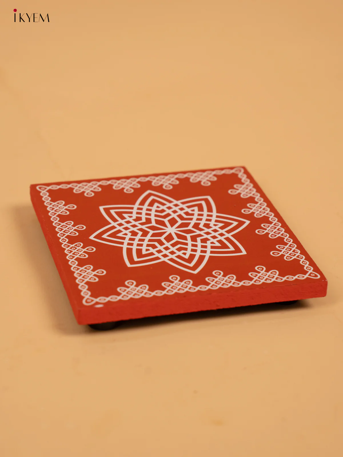 Square Shaped Wooden Manai With Hrudaya Kamalam Print - KA30116 - Image 2