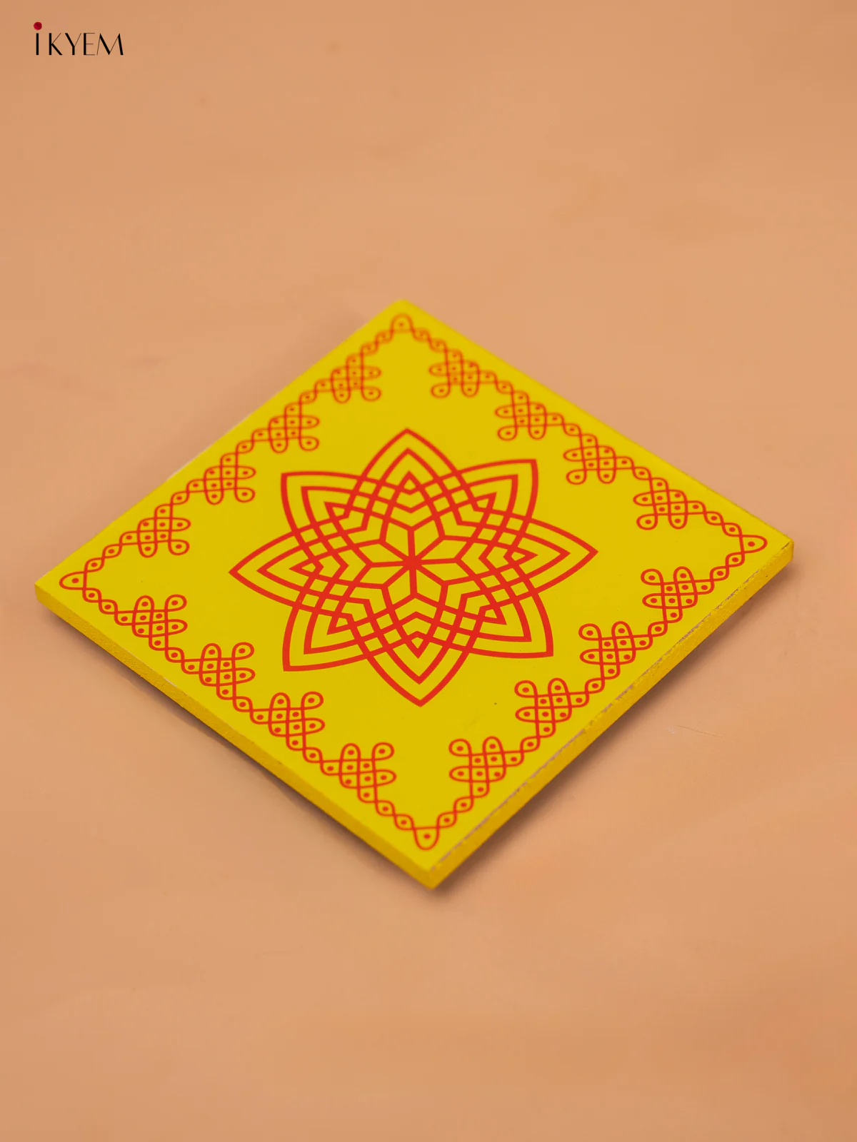 Square Shaped Wooden Manai With Hrudaya Kamalam Print - KD18178 - Image 5