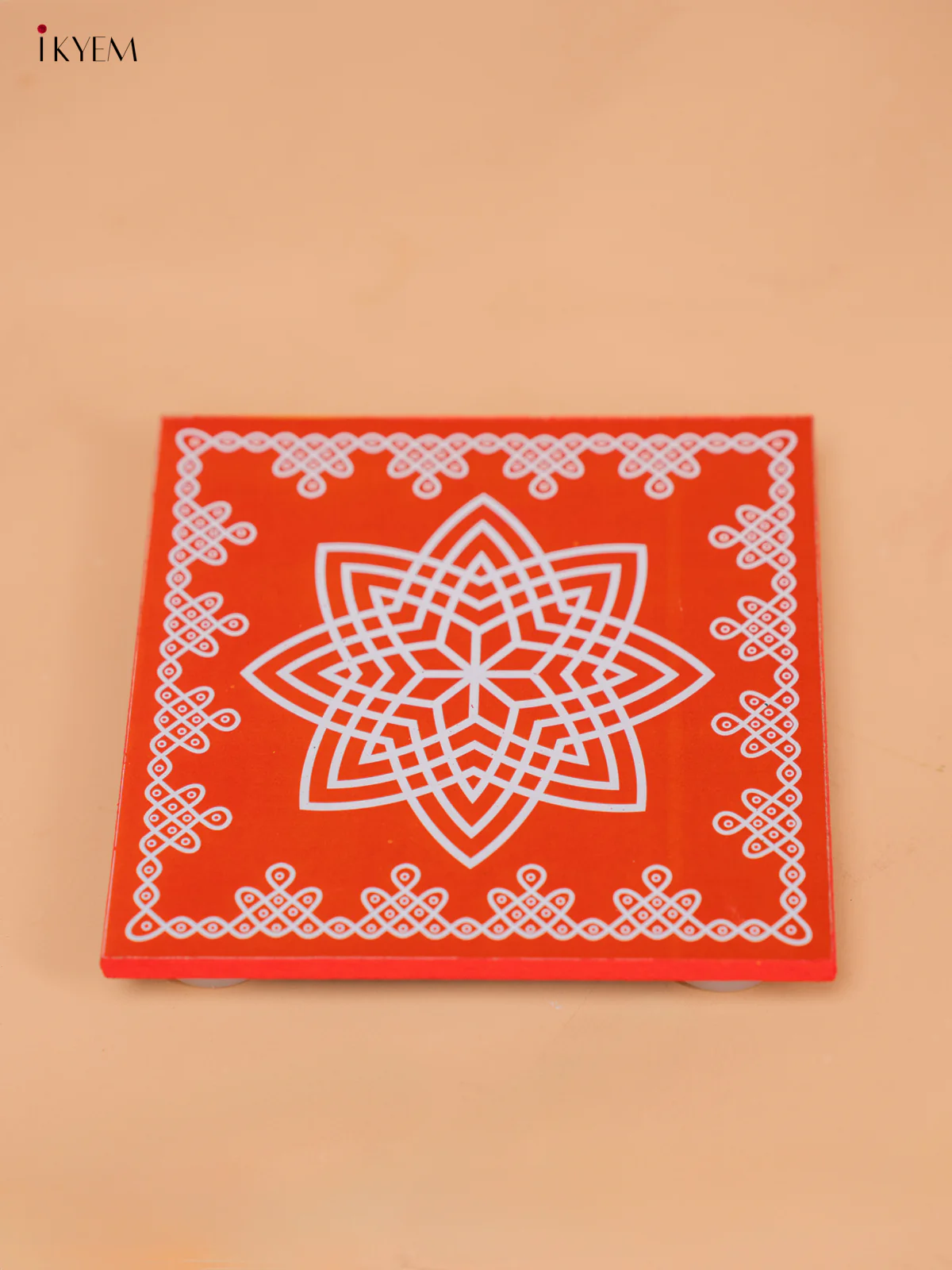Square Shaped Wooden Manai With Hrudaya Kamalam Print - KD18178 - Image 8