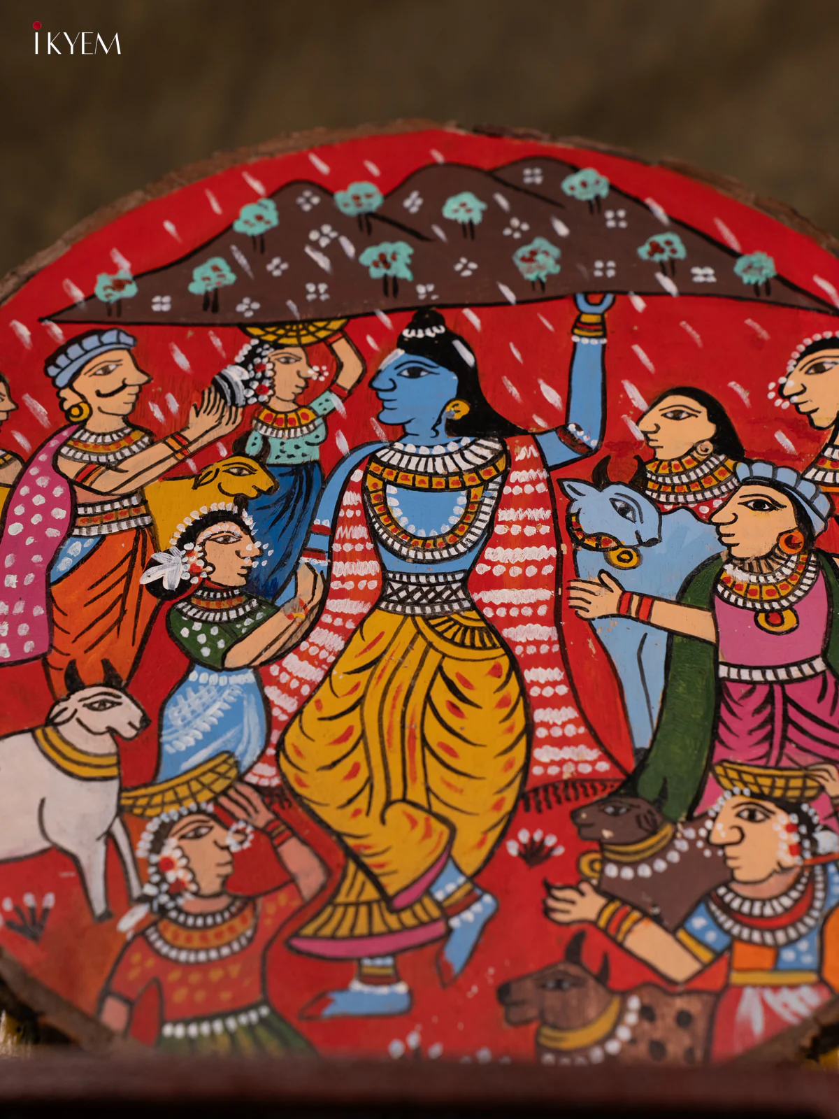 Pattachitra Art Painting - Krishna's Protection(10x10) - KA04111 - Image 3