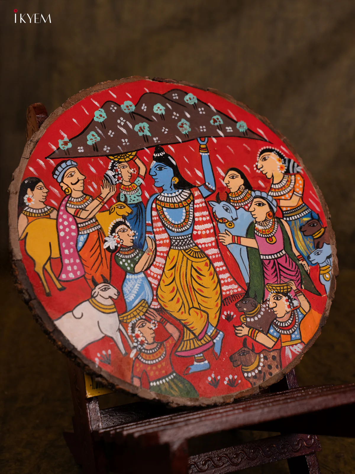Pattachitra Art Painting - Krishna's Protection(10x10) - KA04111 - Image 4