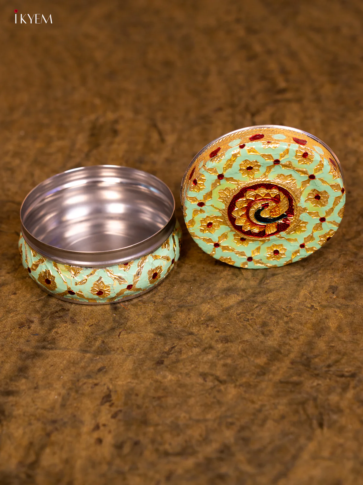 Pista Green Meenakari Design Steel Dabba - (4×4) Inch - KA08112 - Image 4
