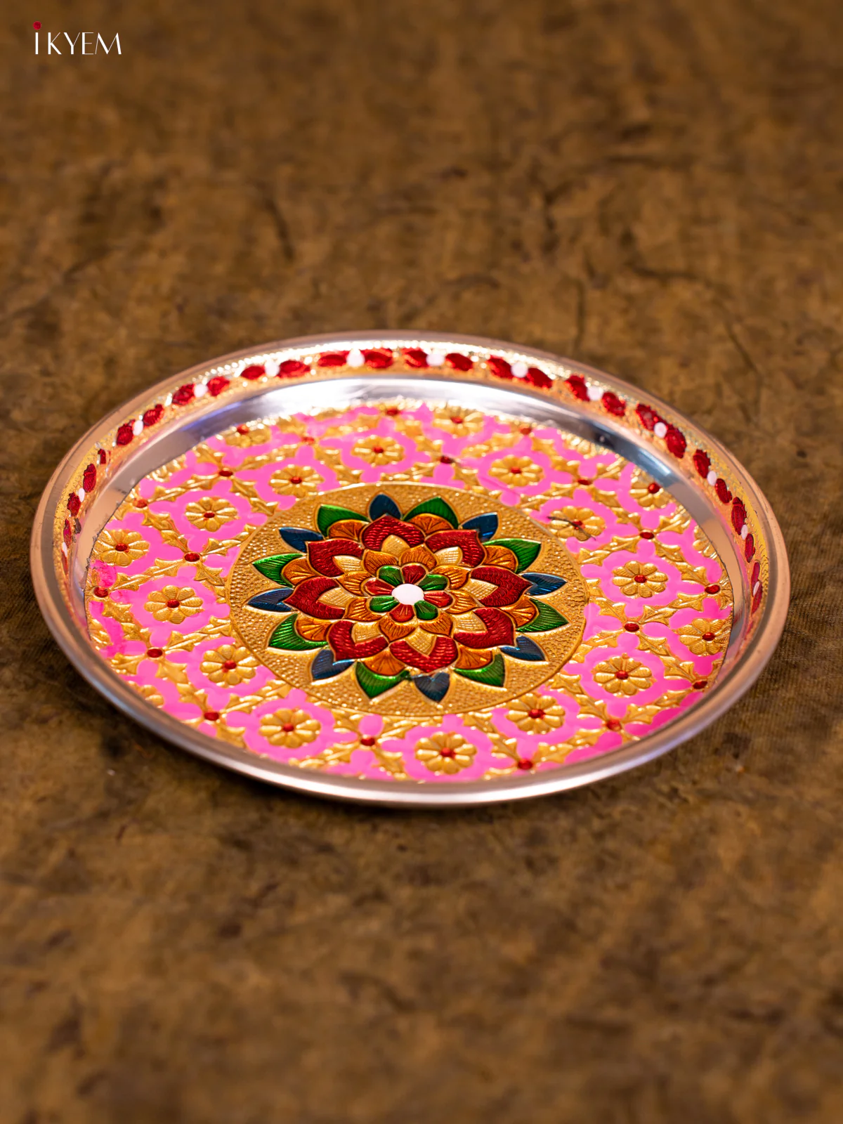Meenakari Plate Round (7×7) Inch- Pink -KA08116 - Image 2