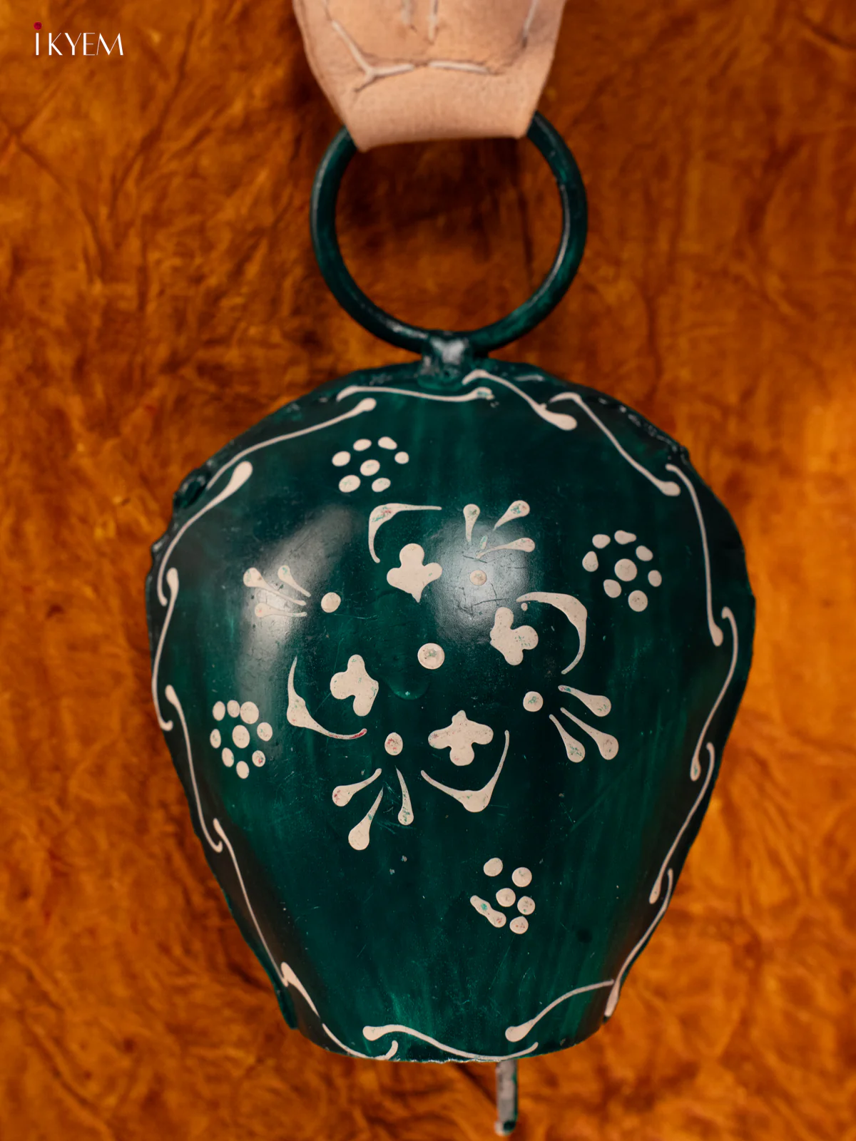 Hand Painted Cow Bell with Leather Handle - Small - Dark Green - KA11112 - Image 2