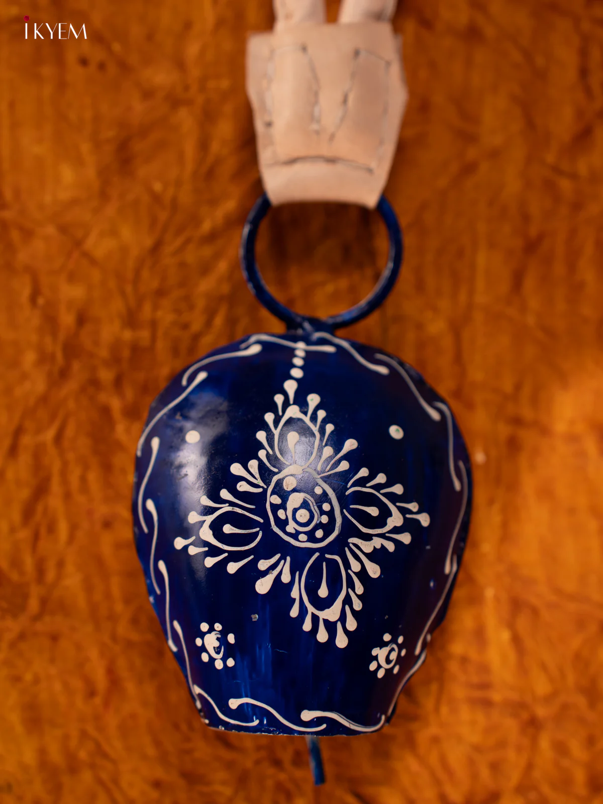 Hand Painted Cow Bell with Leather Handle - Small - Dark Blue - KA11122 - Image 2