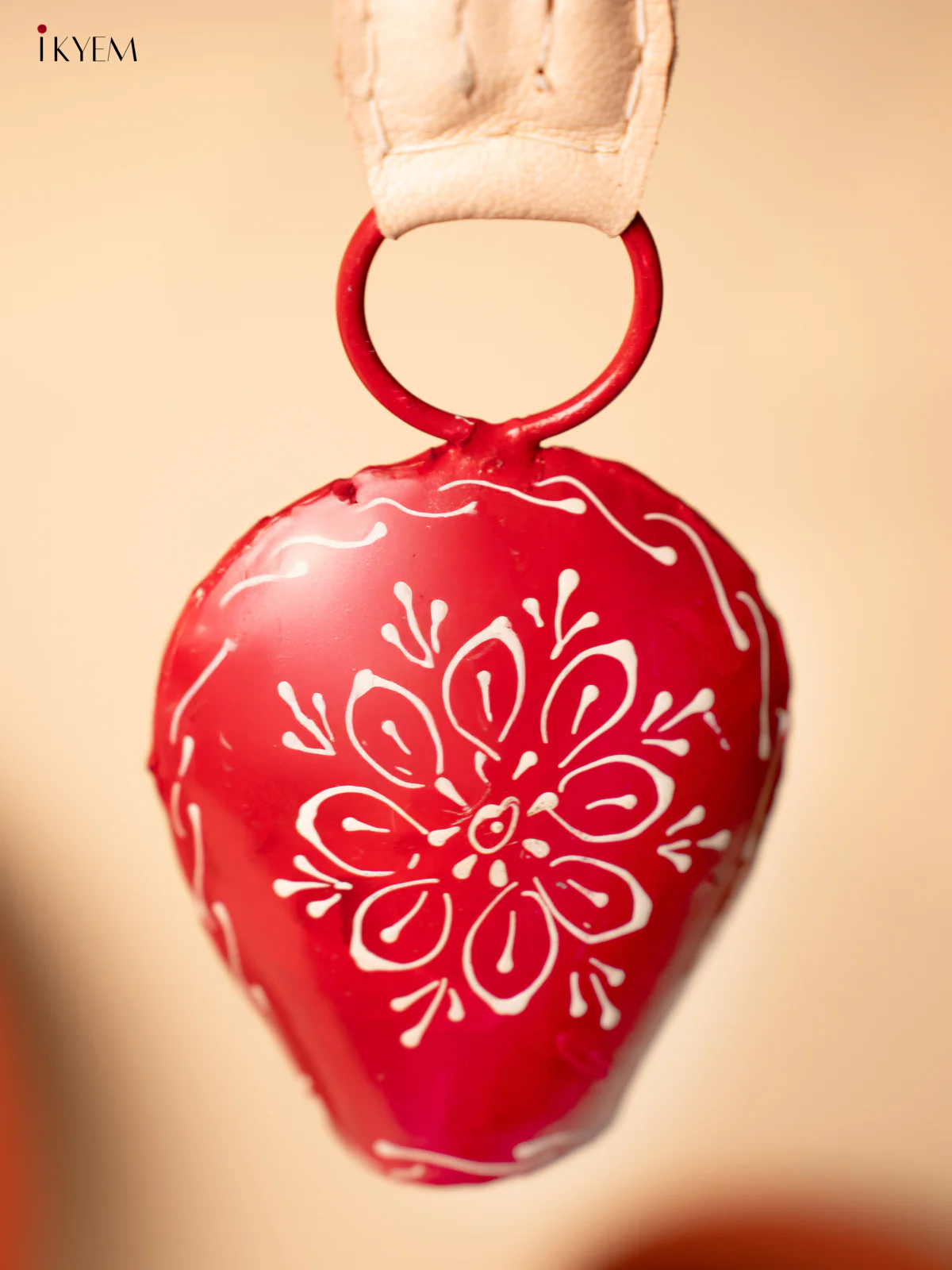 Hand Painted Cow Bell with Leather Handle - Small - Red - KA11128 - Image 2