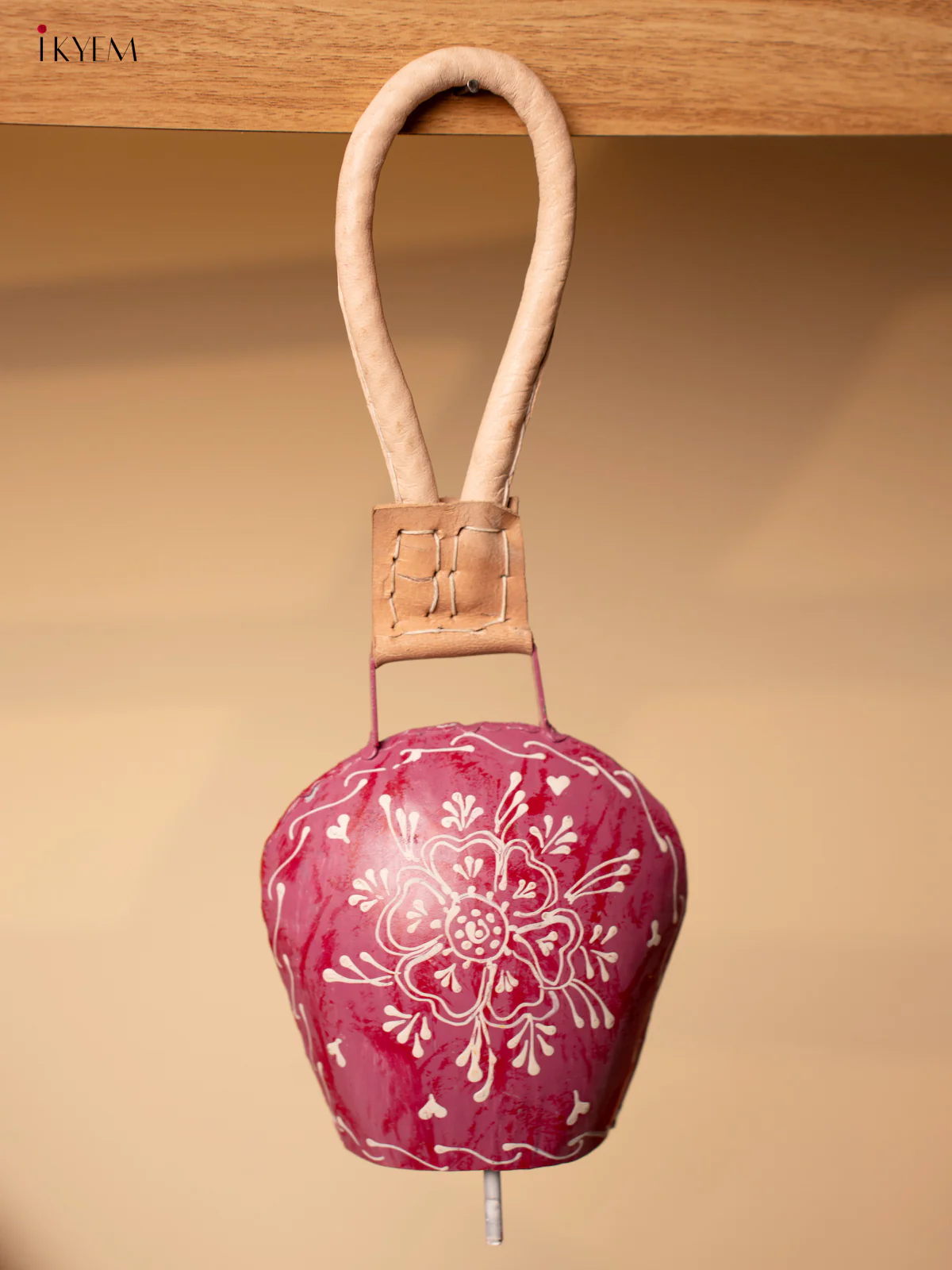 Hand Painted Cow Bell with Leather Handle - Medium - Violet - KA11132