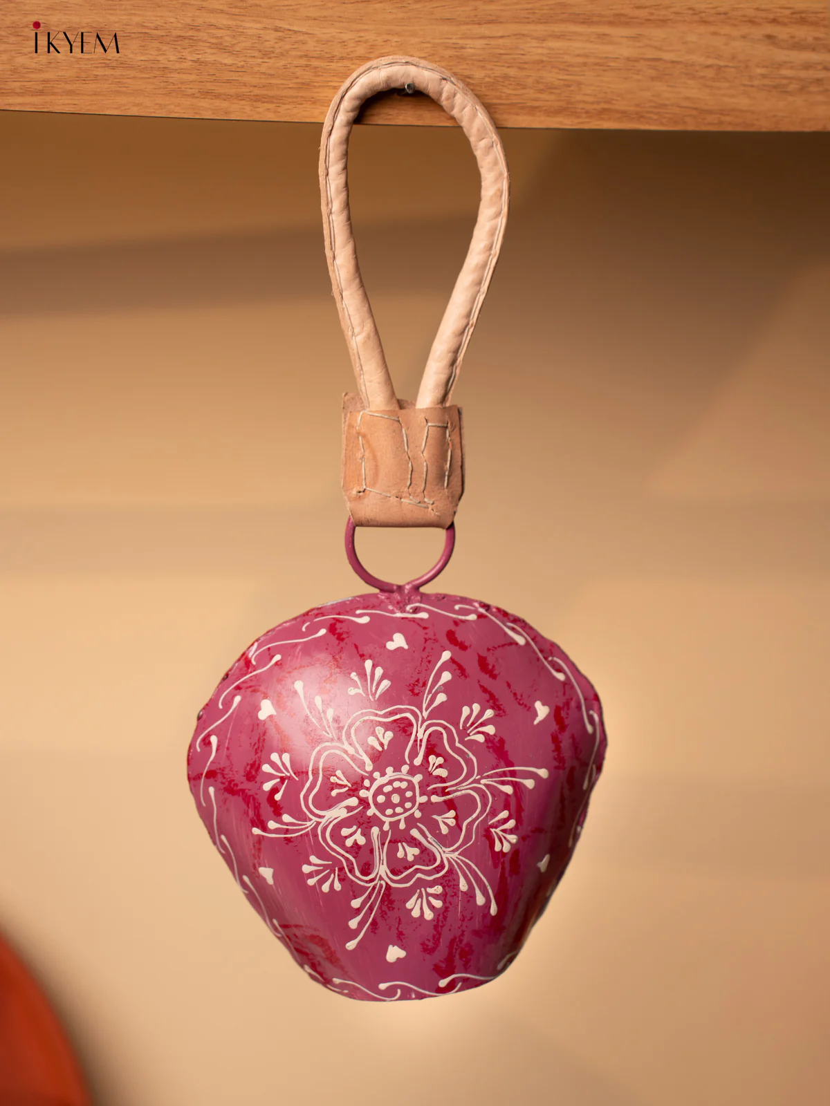 Hand Painted Cow Bell with Leather Handle - Big - Violet - KA11144