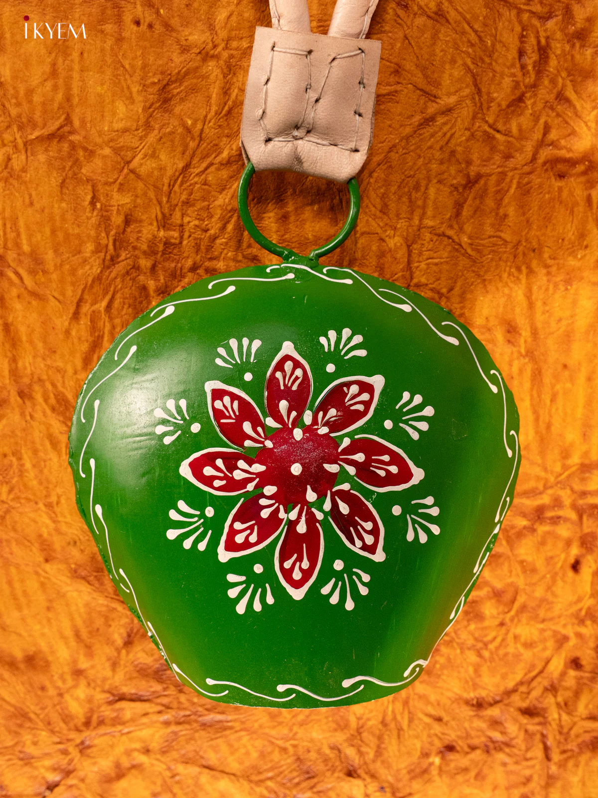 Hand Painted Cow Bell with Leather Handle - Big - Parrot Green - KA11145 - Image 2