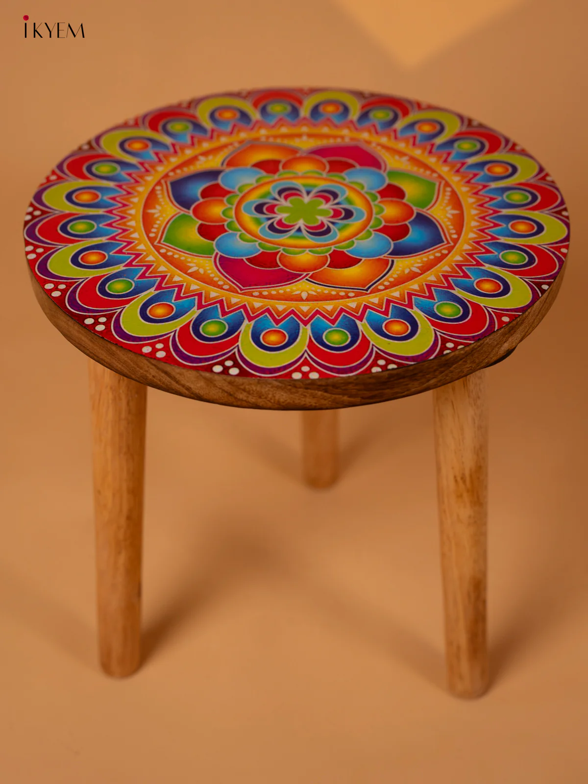 Wooden Centre Stool with Digital Printed Seater - Mandala Art -12 Inch- KA11159 - Image 2