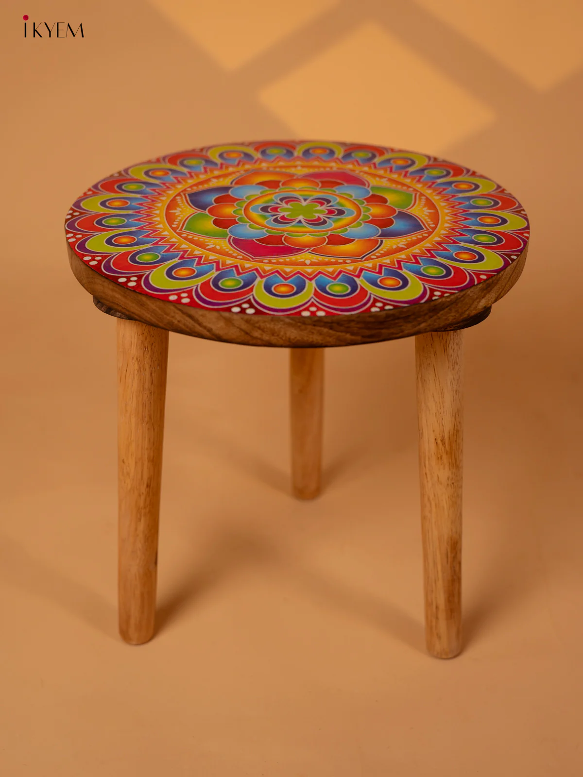 Wooden Centre Stool with Digital Printed Seater - Mandala Art -12 Inch- KA11159 - Image 3
