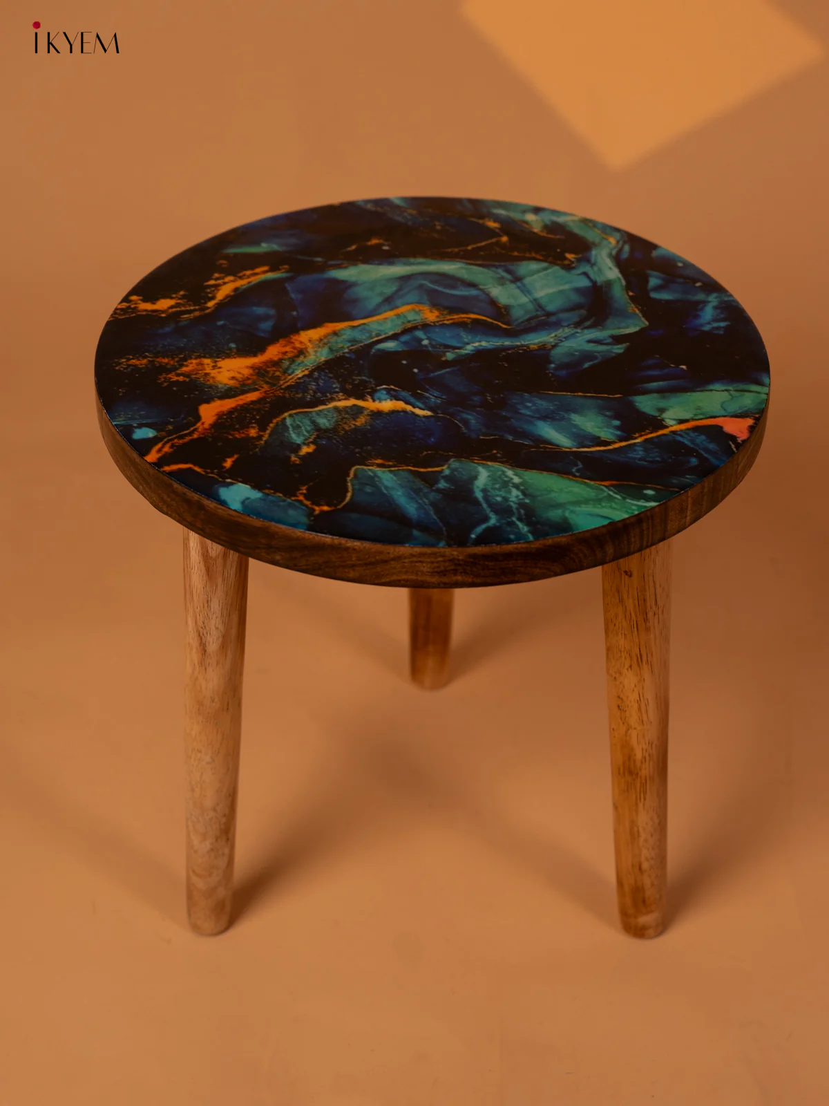 Abstract Digital Printed Seater Wooden Stool - 12 Inches - KA11160
