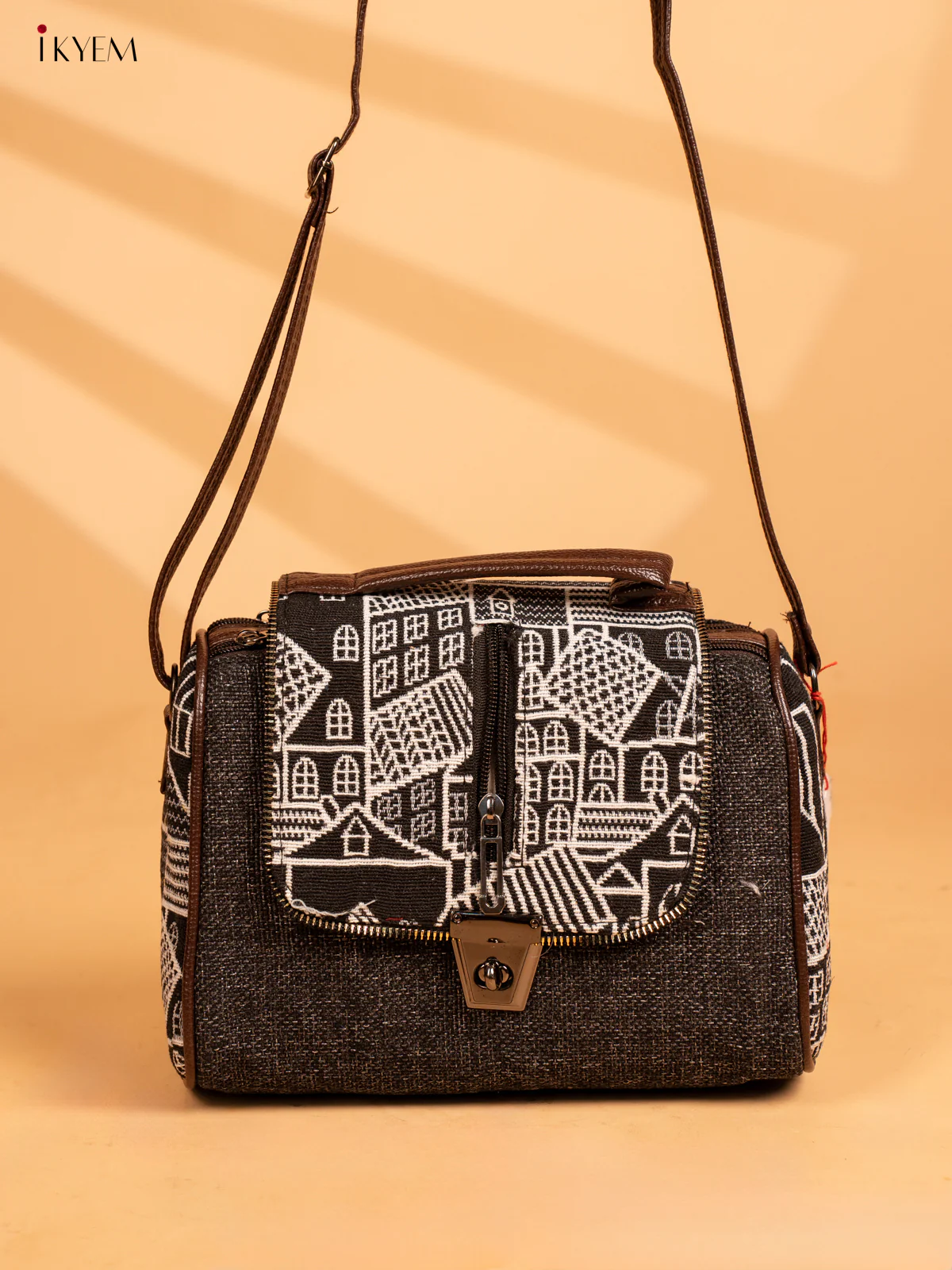 Sling Bag with Printed Gusset & Flap - Black - KA18113 - Image 3