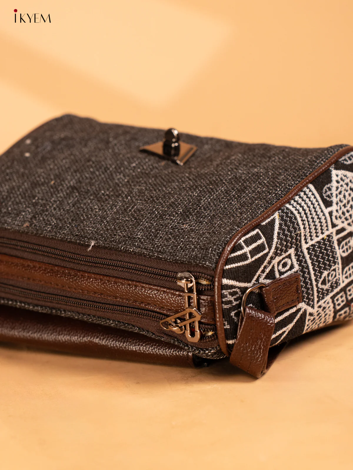 Sling Bag with Printed Gusset & Flap - Black - KA18113 - Image 5