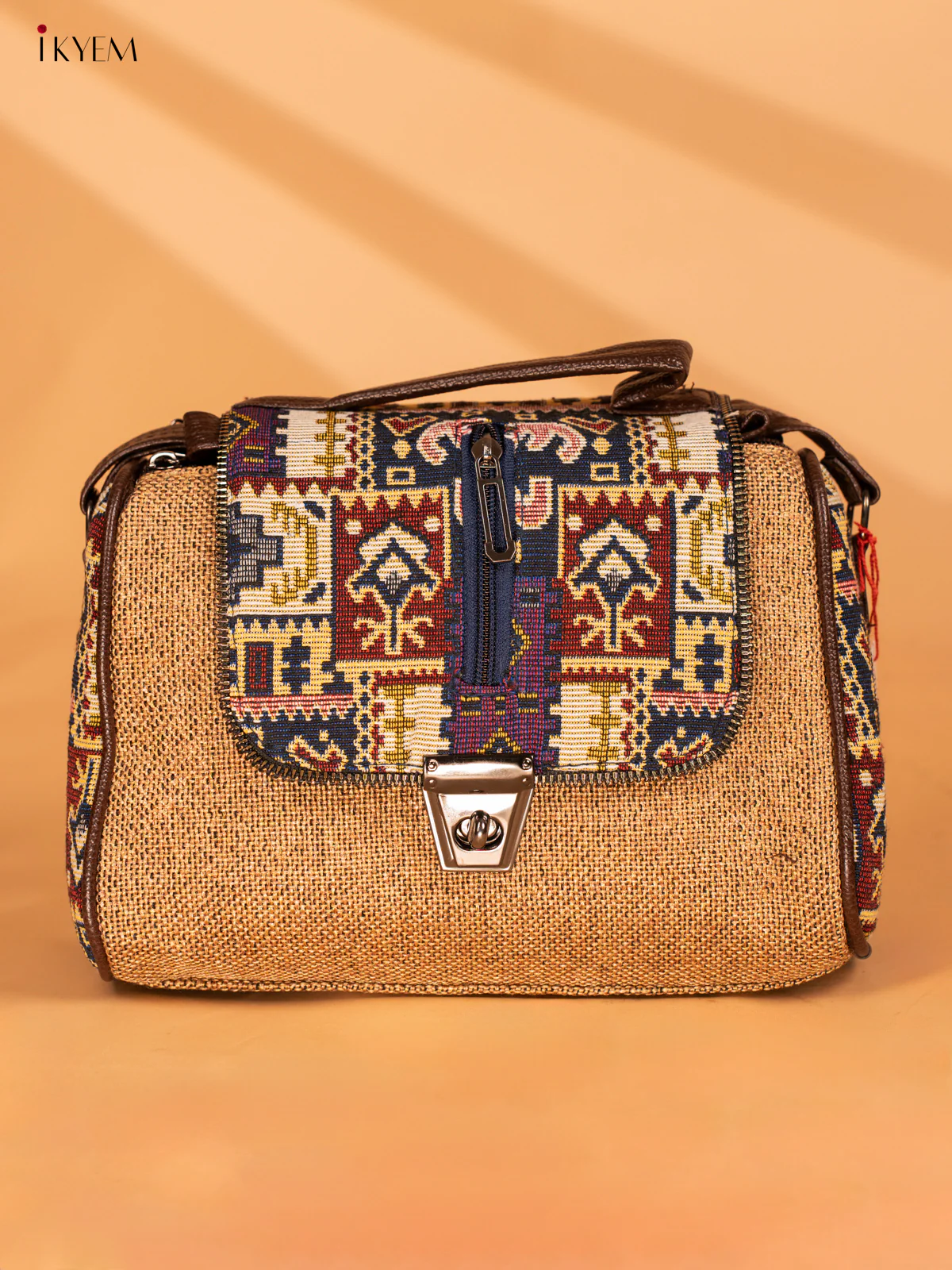 Sling Bag with Printed Gusset & Flap - Brown - KA18115