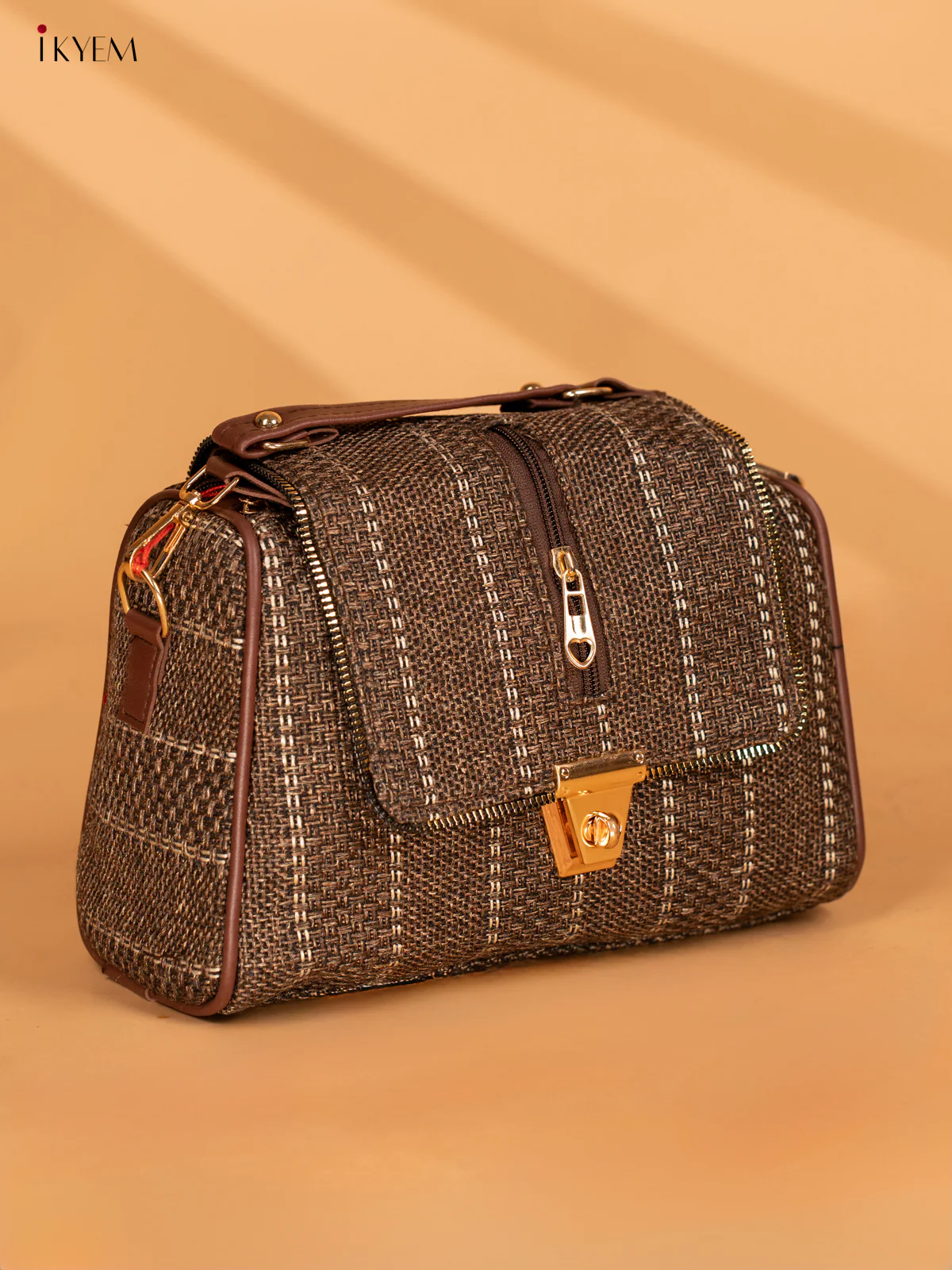 Jacquard Sling bag with Printed Sling - Brown - KA18118 - Image 2