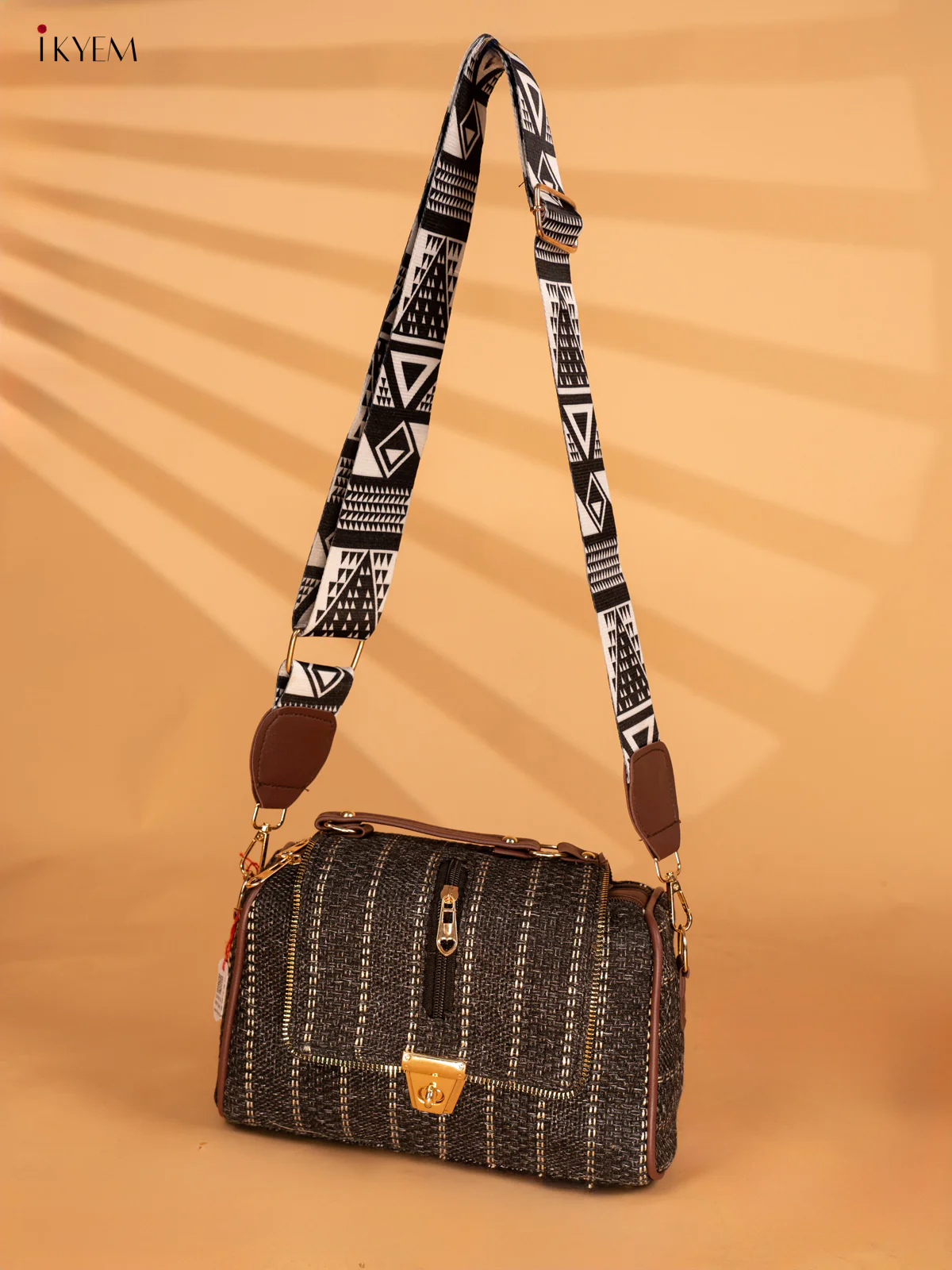 Jacquard Sling bag with Printed Sling - Black - KA18119 - Image 5