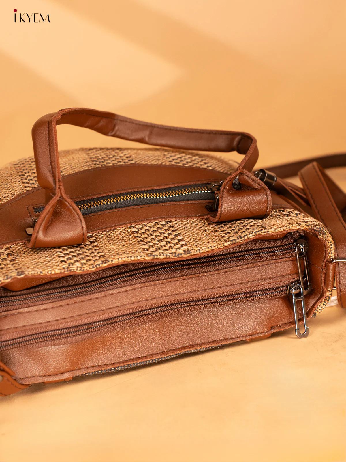 Printed Jute Sling Bag - Brown - KA18123 - Image 6