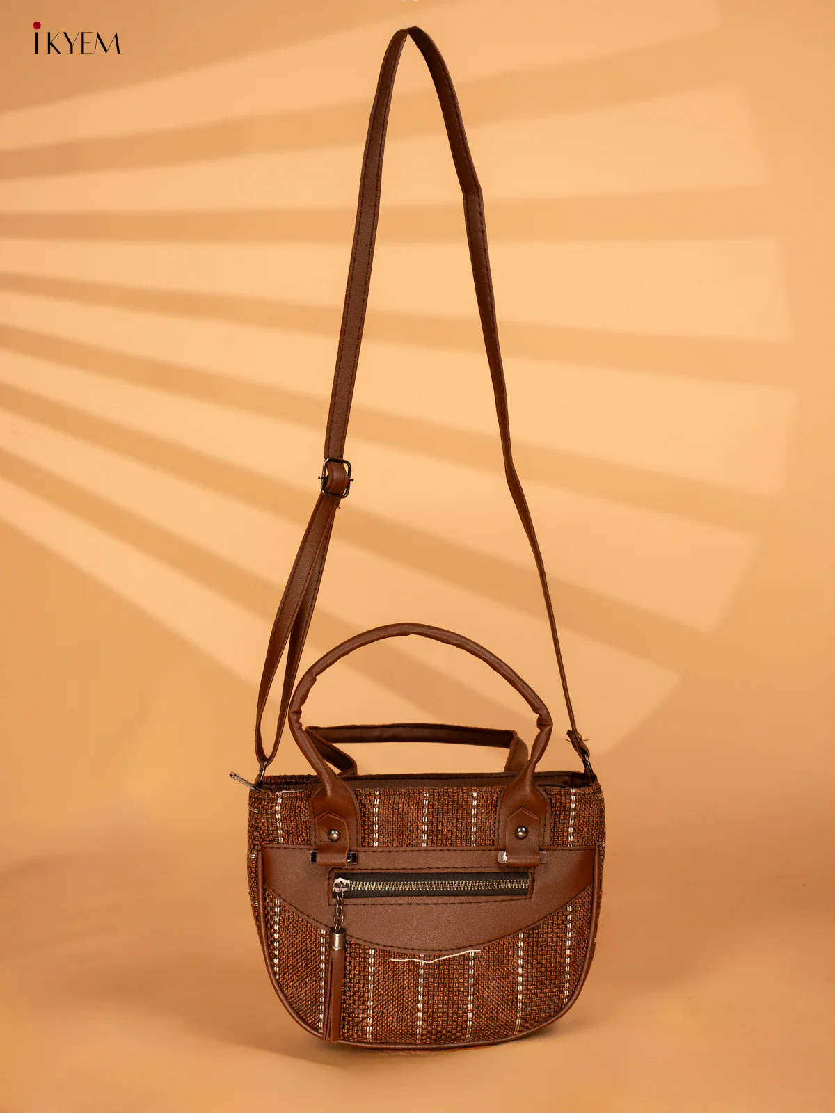 Printed Jute Sling Bag - Coffee Brown - KA18125 - Image 5